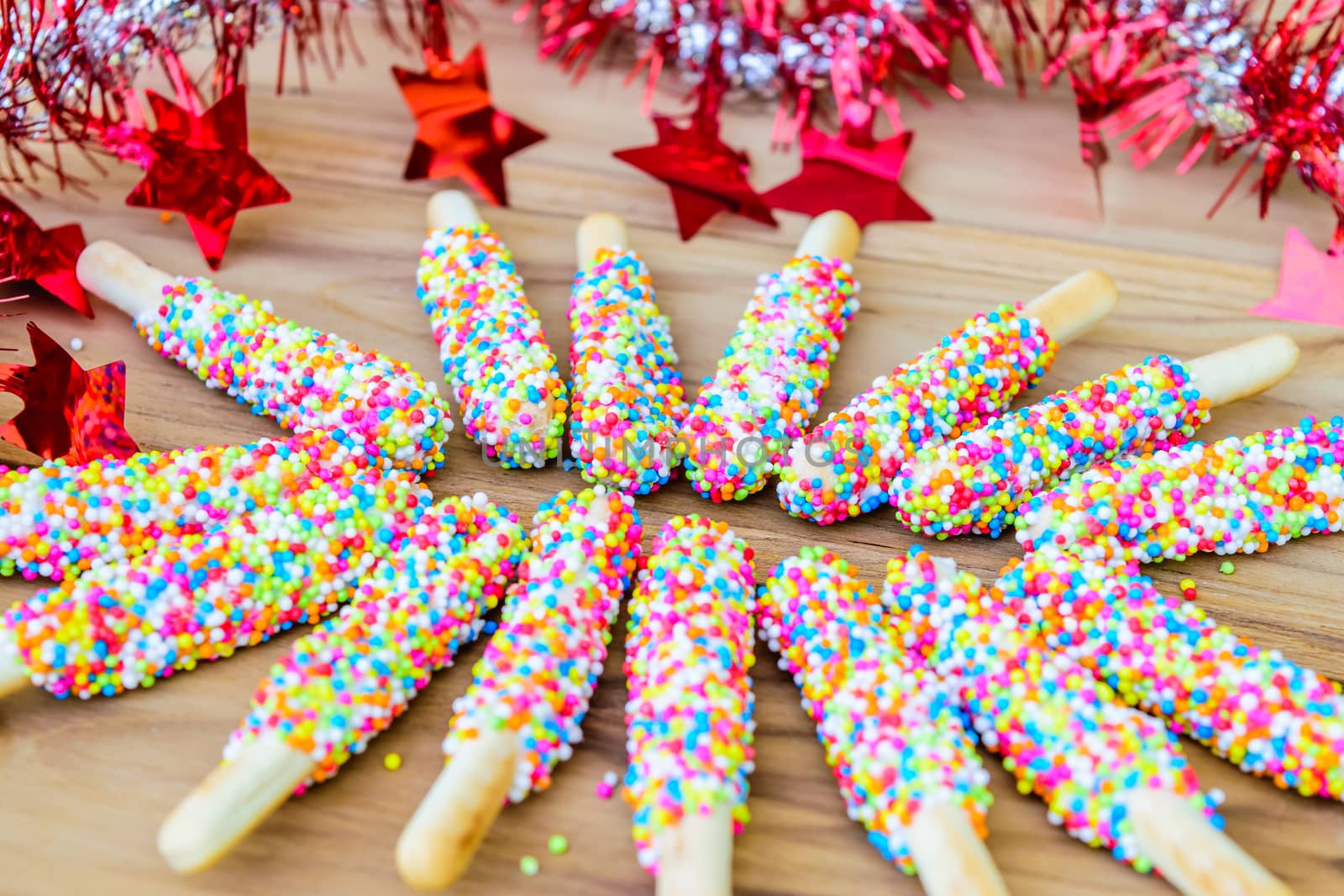 Colorful biscuit stick coated enamel rainbow sugar