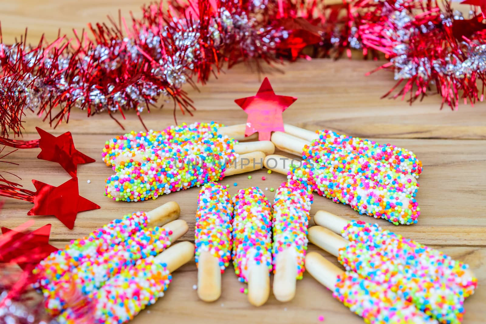 Colorful biscuit stick coated enamel rainbow sugar