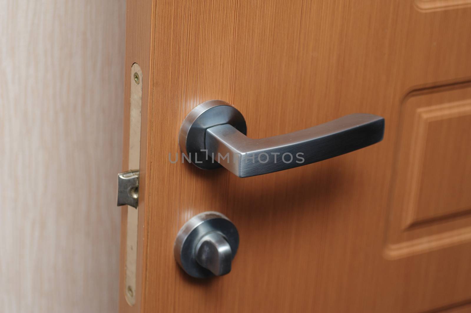 metal door handle. expensive furniture in interior
