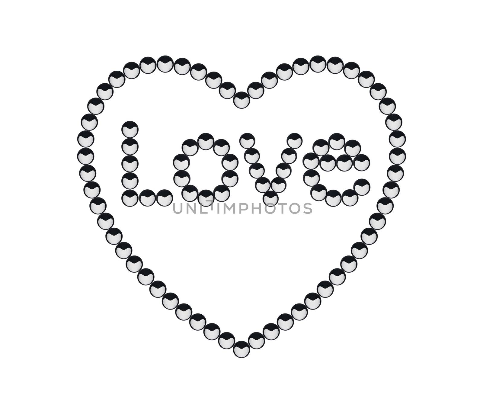 Love in a puff plant seeds with heart curve on seed arranged in love letter in heart border