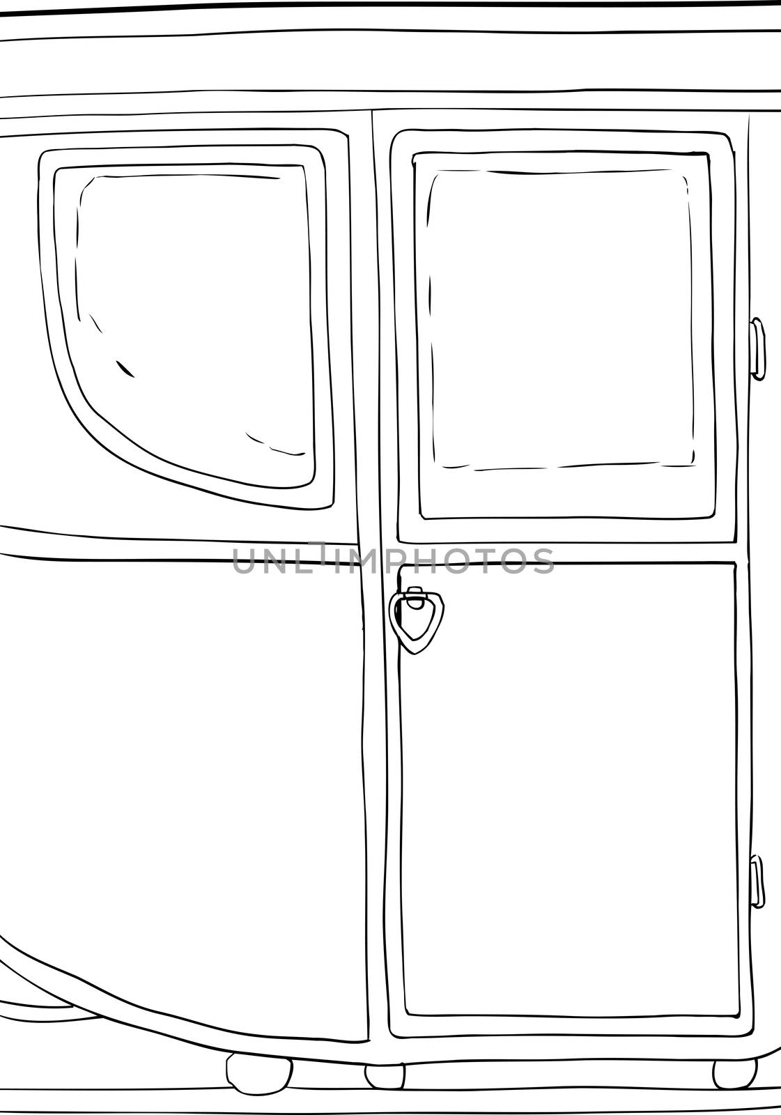 Outlined side view on single 18th century carriage with door