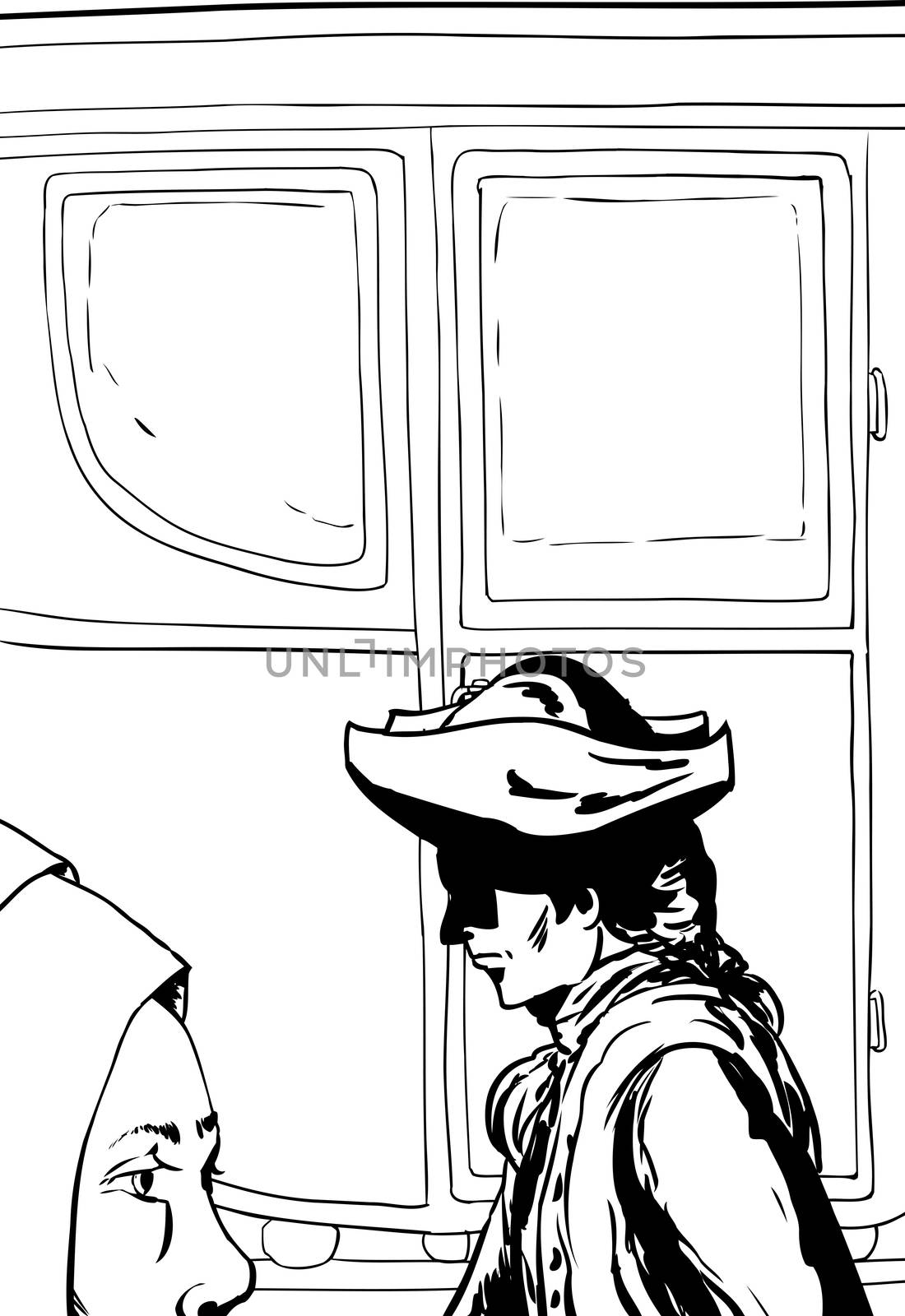 Outlined man and woman walking past empty carriage by TheBlackRhino