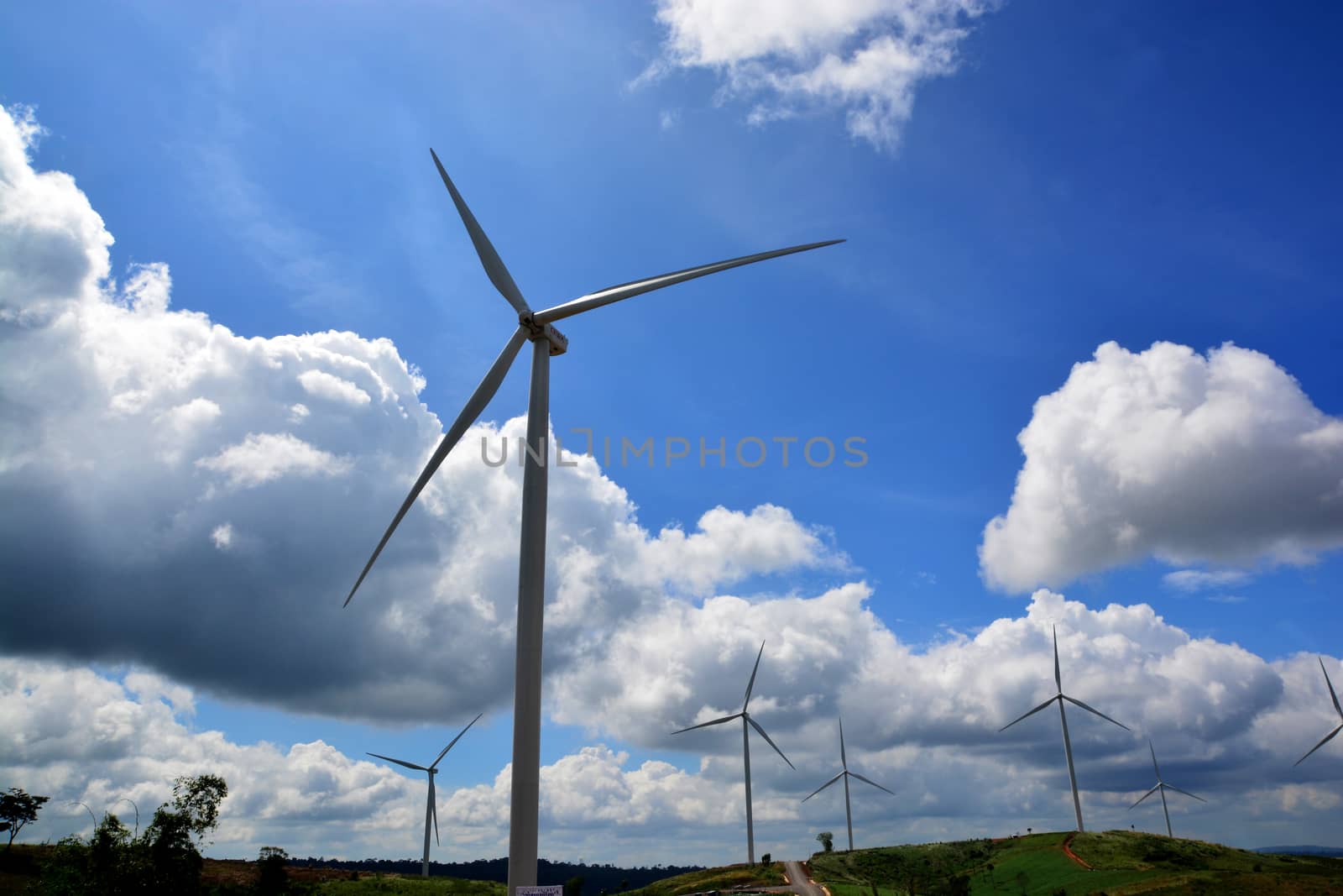 Eco power. Wind turbines power generating electricity 