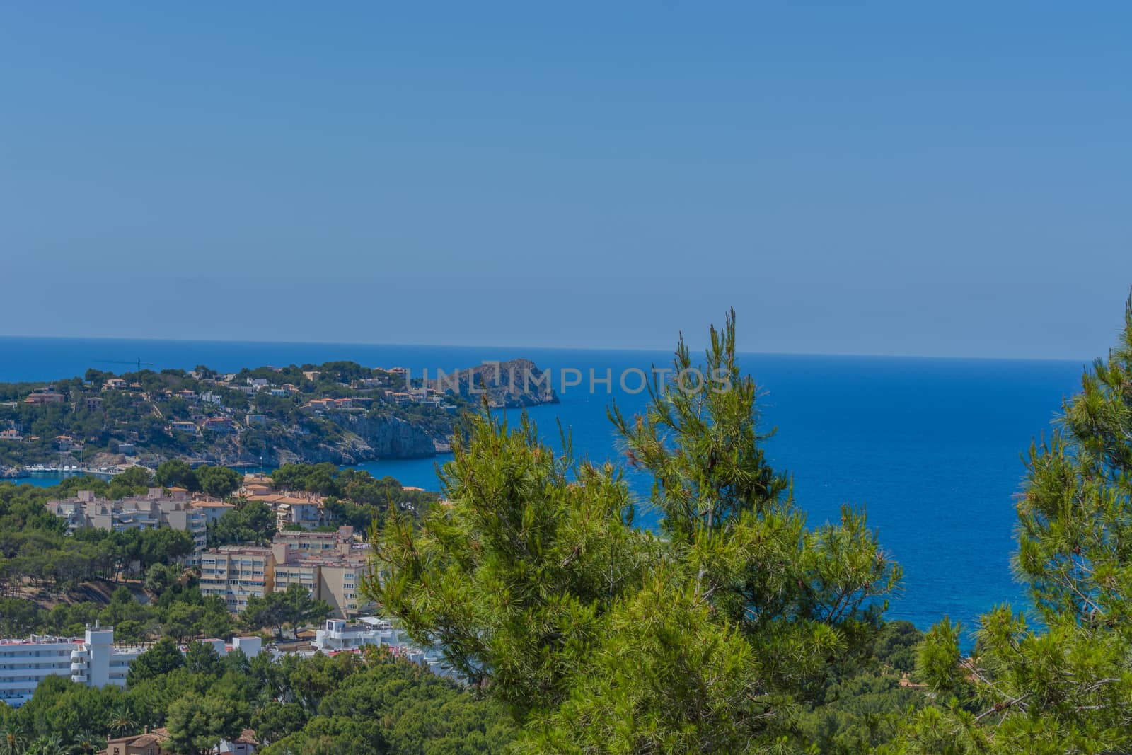 Panorama of the bay Paguera photographed from the mountain in Costa de la Calma.