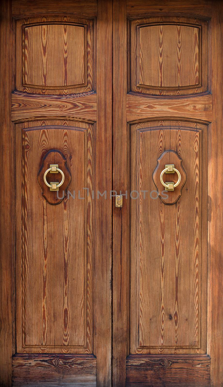 Close-up view of antique wooden door. by dmitrimaruta