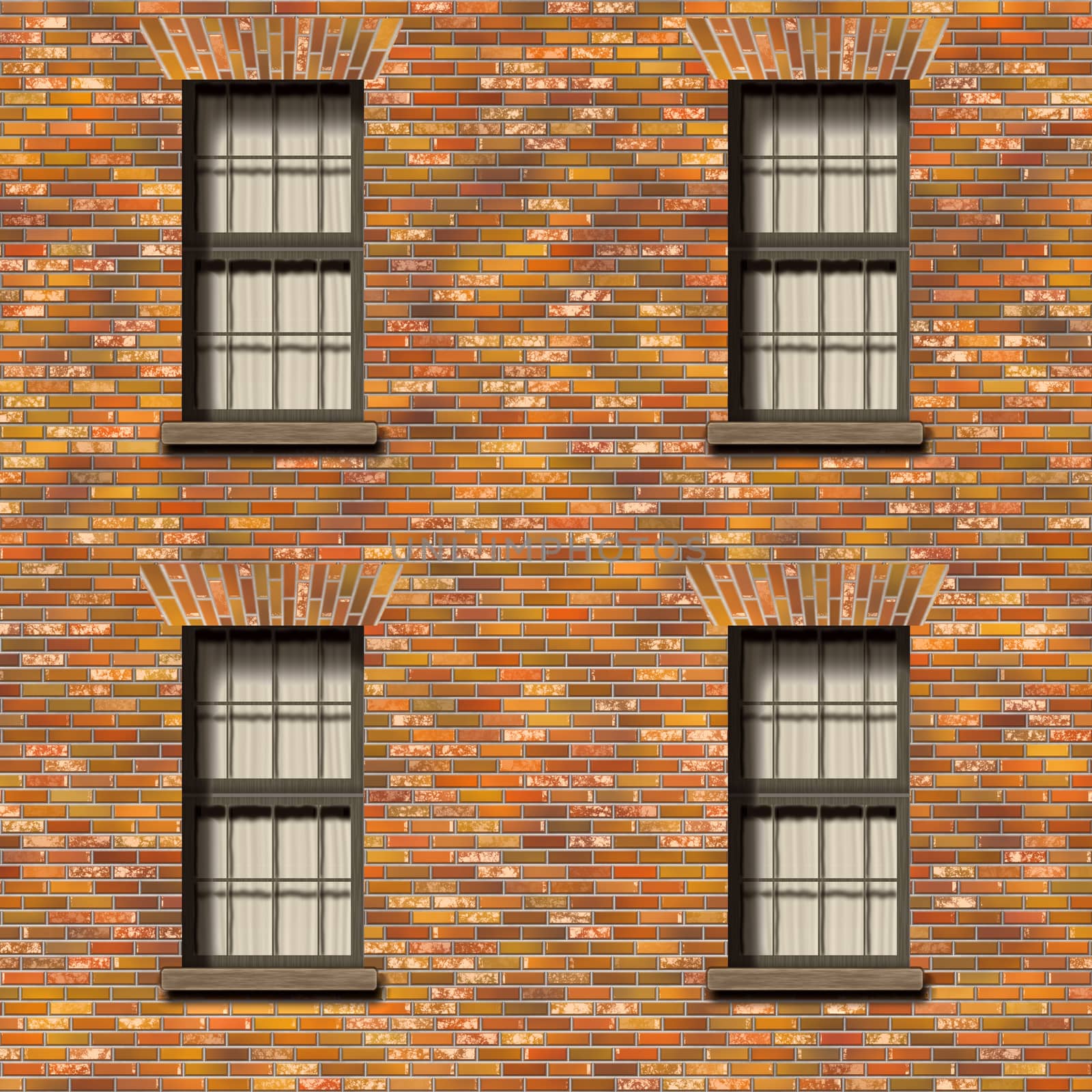 2d illustration of a brick wall with windows texture