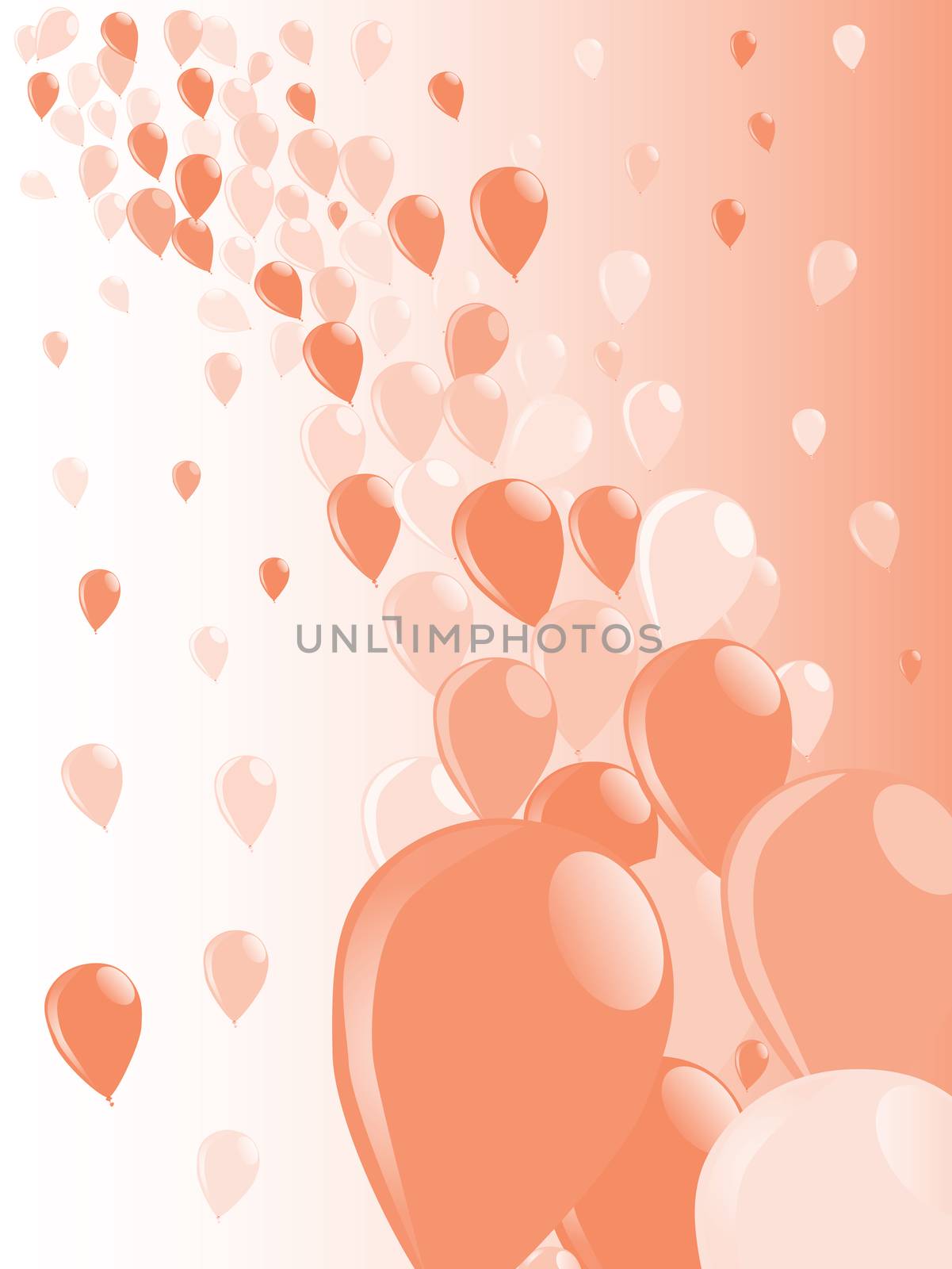 Baloons flying away into the sky over a white backgrounds