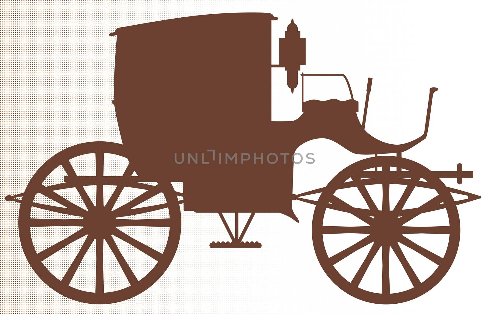 A typical Victorian or Georgian style carriage in silhouette over a halftone background