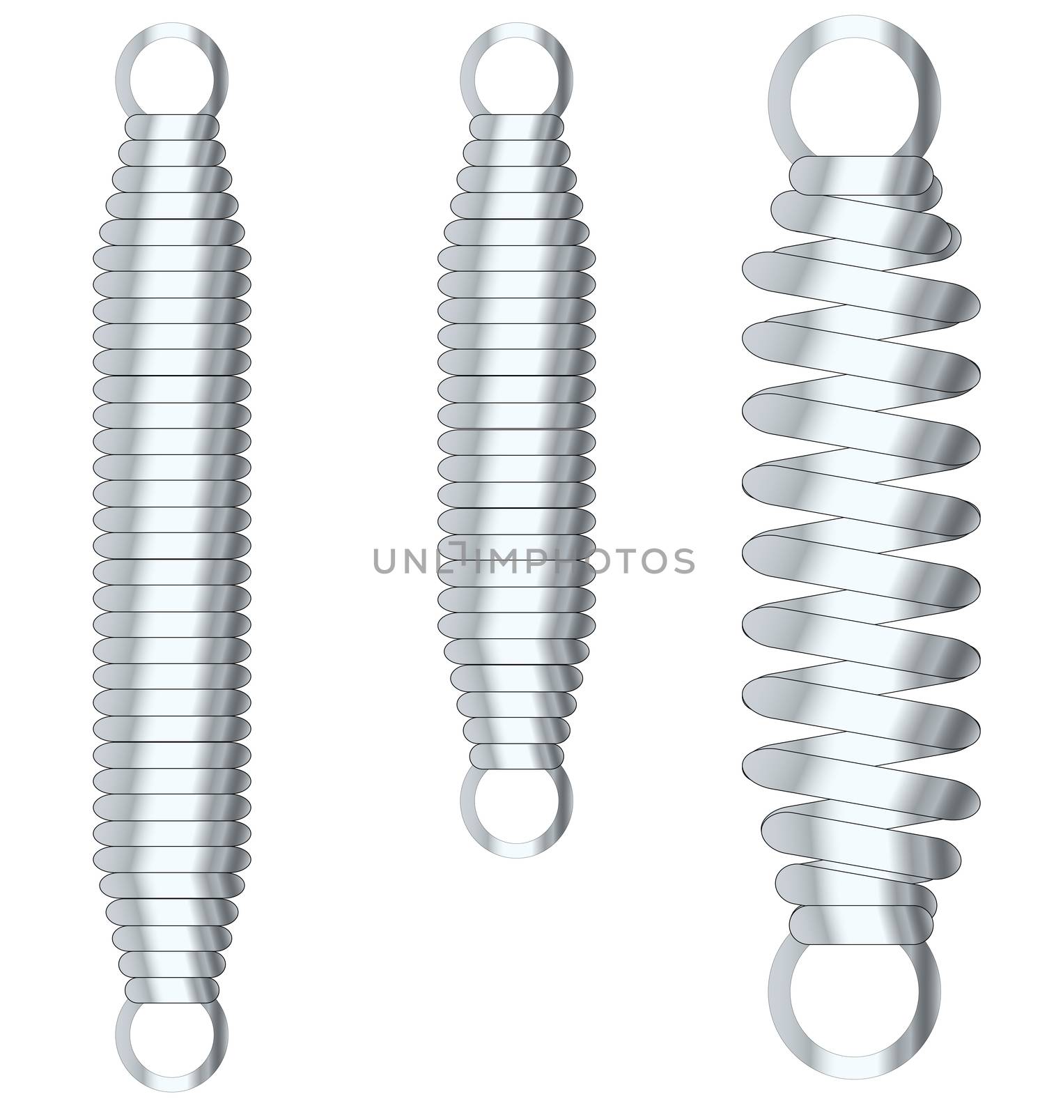 A set of three tension springs as found on many pieces of equipment.