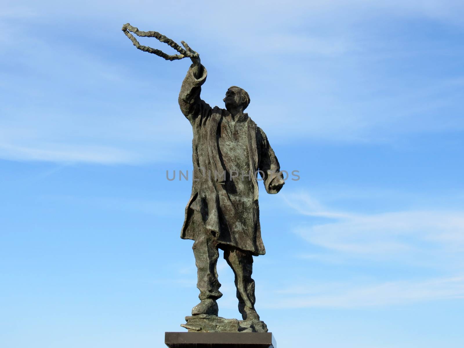 Statue of Late Rajiv Gandhi (Youngest Indian Prime Minister from 1984 to 1989) at water sports complex, Port Blair, Andaman and Nicobar Islands, India.