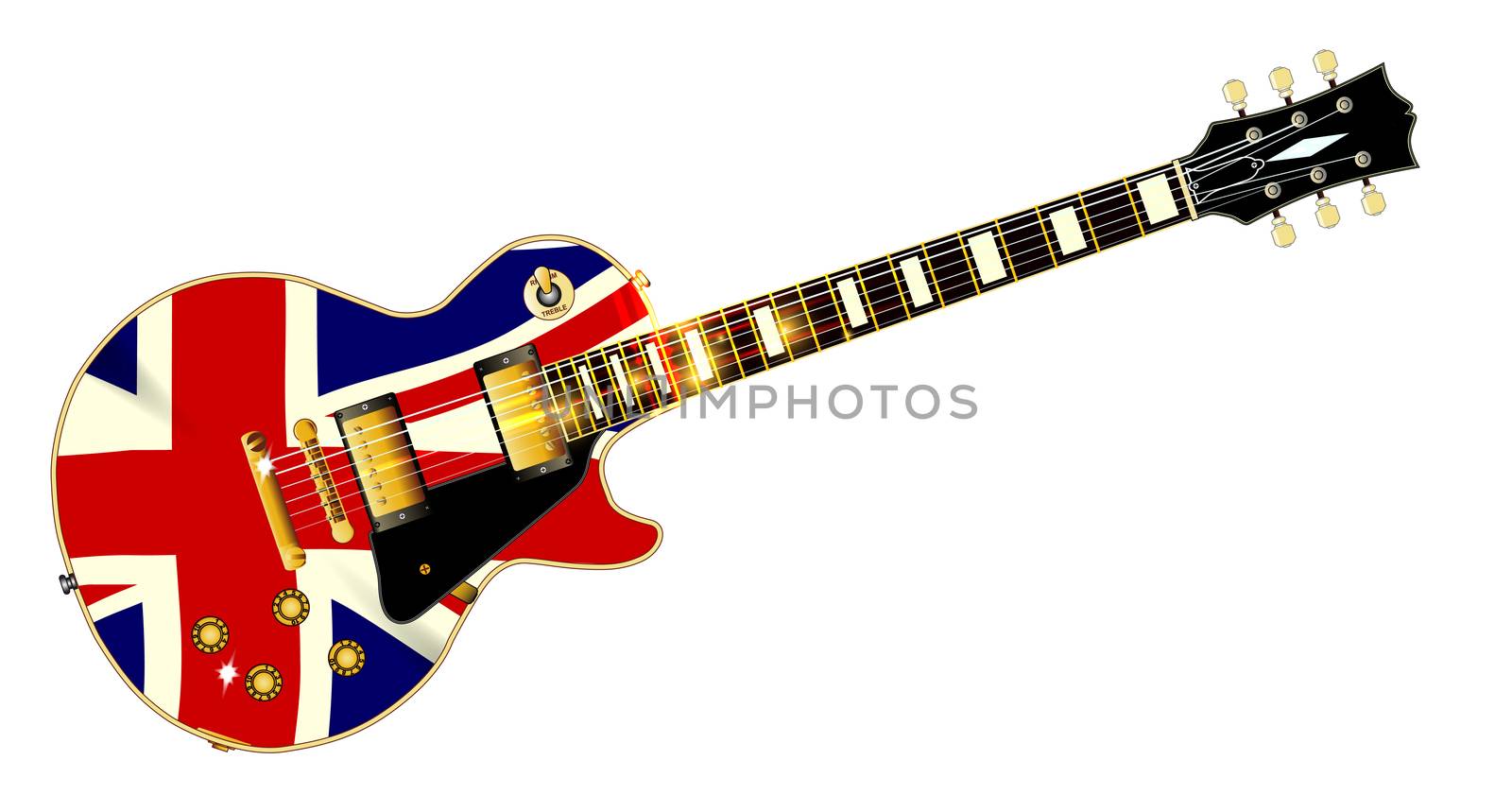 The definitive rock and roll guitar with the Texas flag isolated over a white background.