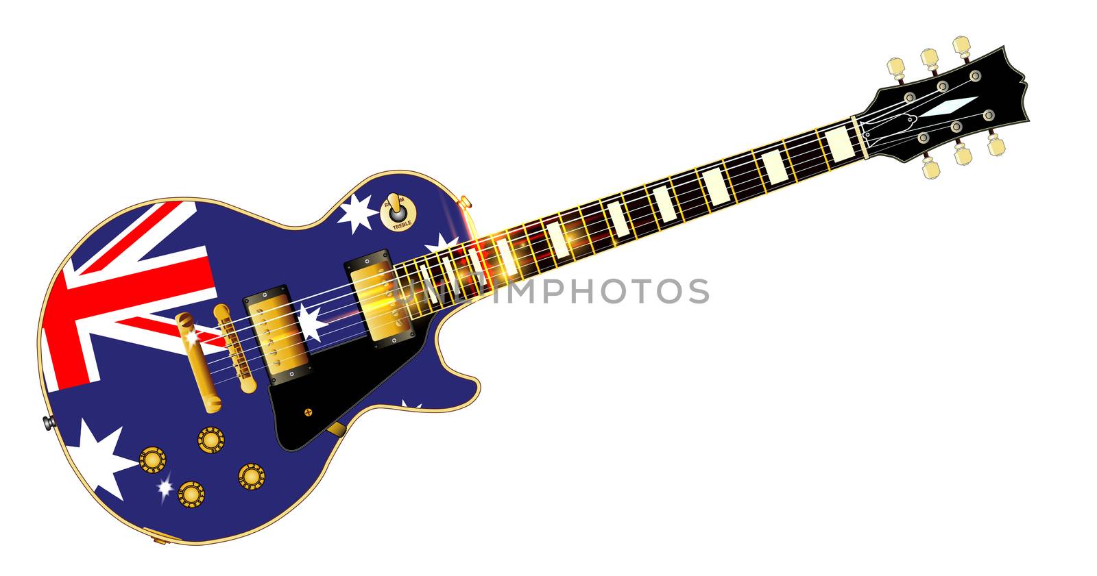 The definitive rock and roll guitar with the Australian flag isolated over a white background.