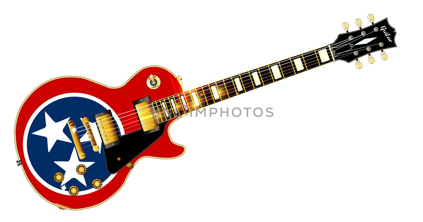 The definitive rock and roll guitar with the Tennessee flag isolated over a white background.
