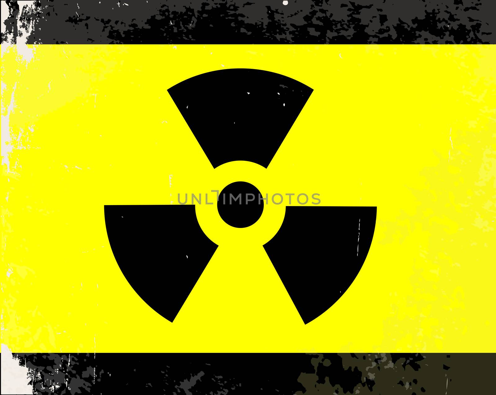 A worn Caution Radiation symbol in yellow and black