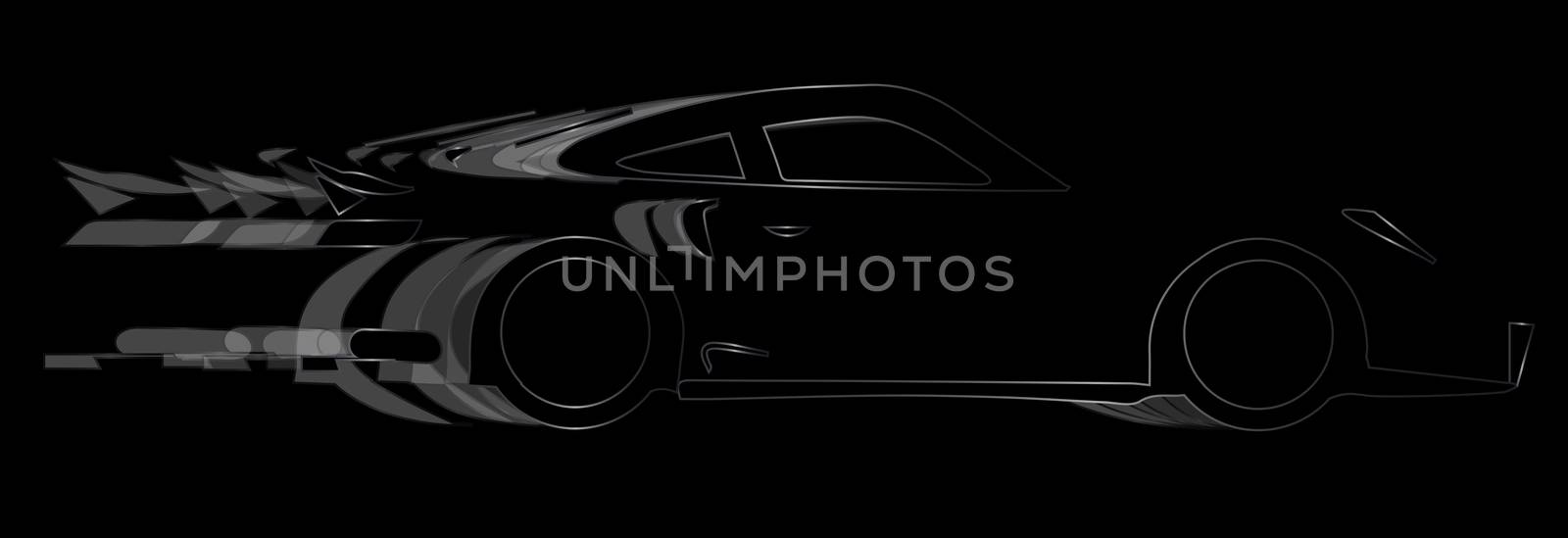 A fast car in silhouette with speed blur over black