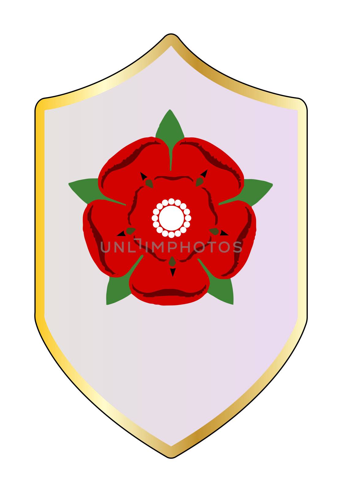 A shiled with the Lancastrian red rose emblem