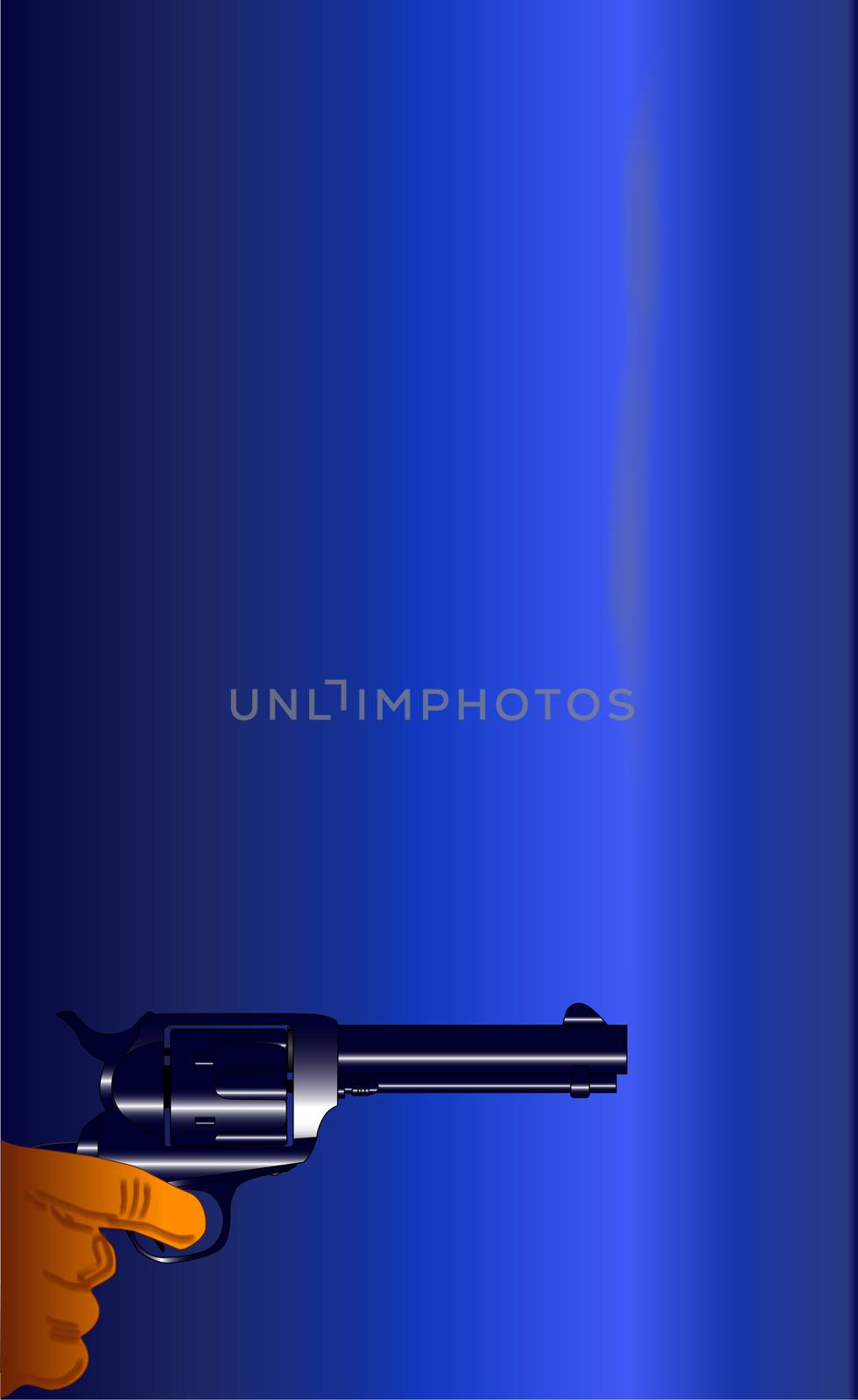 A smoking gun set on a dark blue background