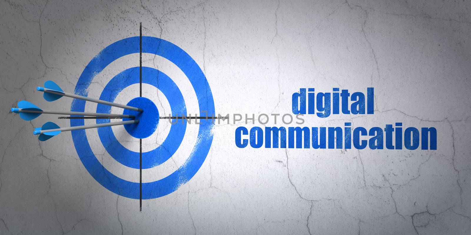 Data concept: target and Digital Communication on wall background by maxkabakov