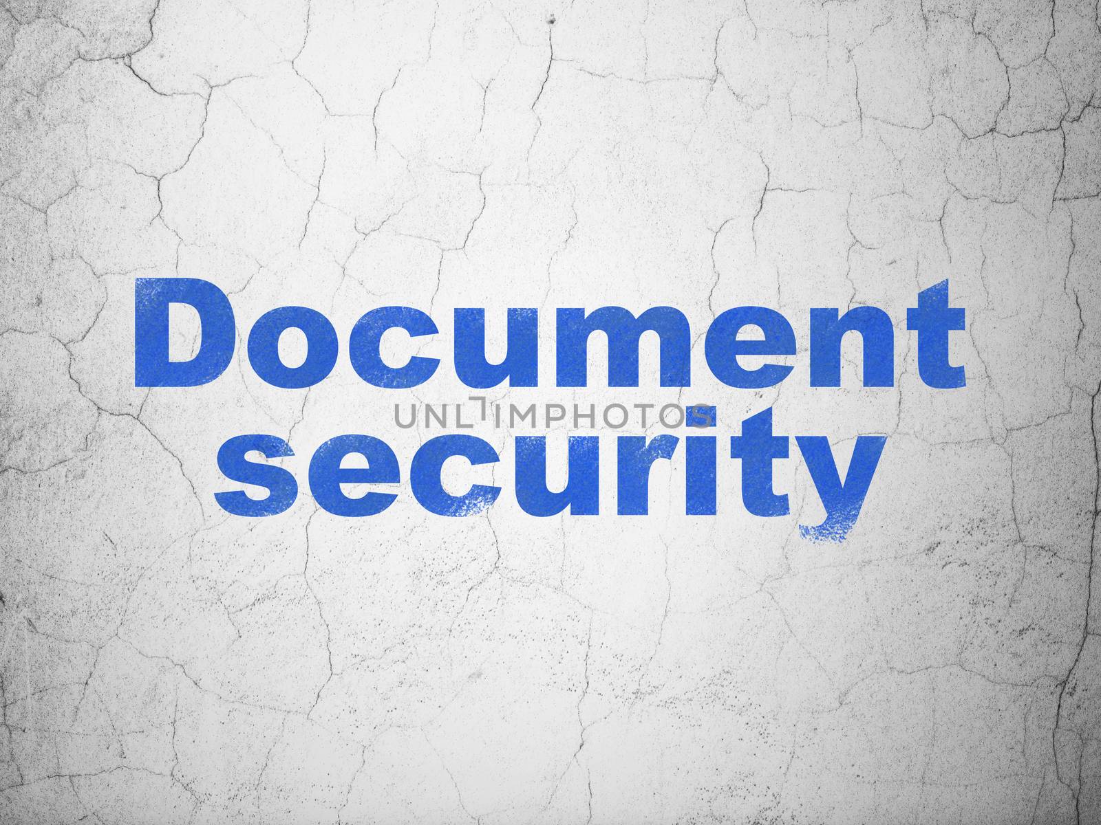 Privacy concept: Blue Document Security on textured concrete wall background
