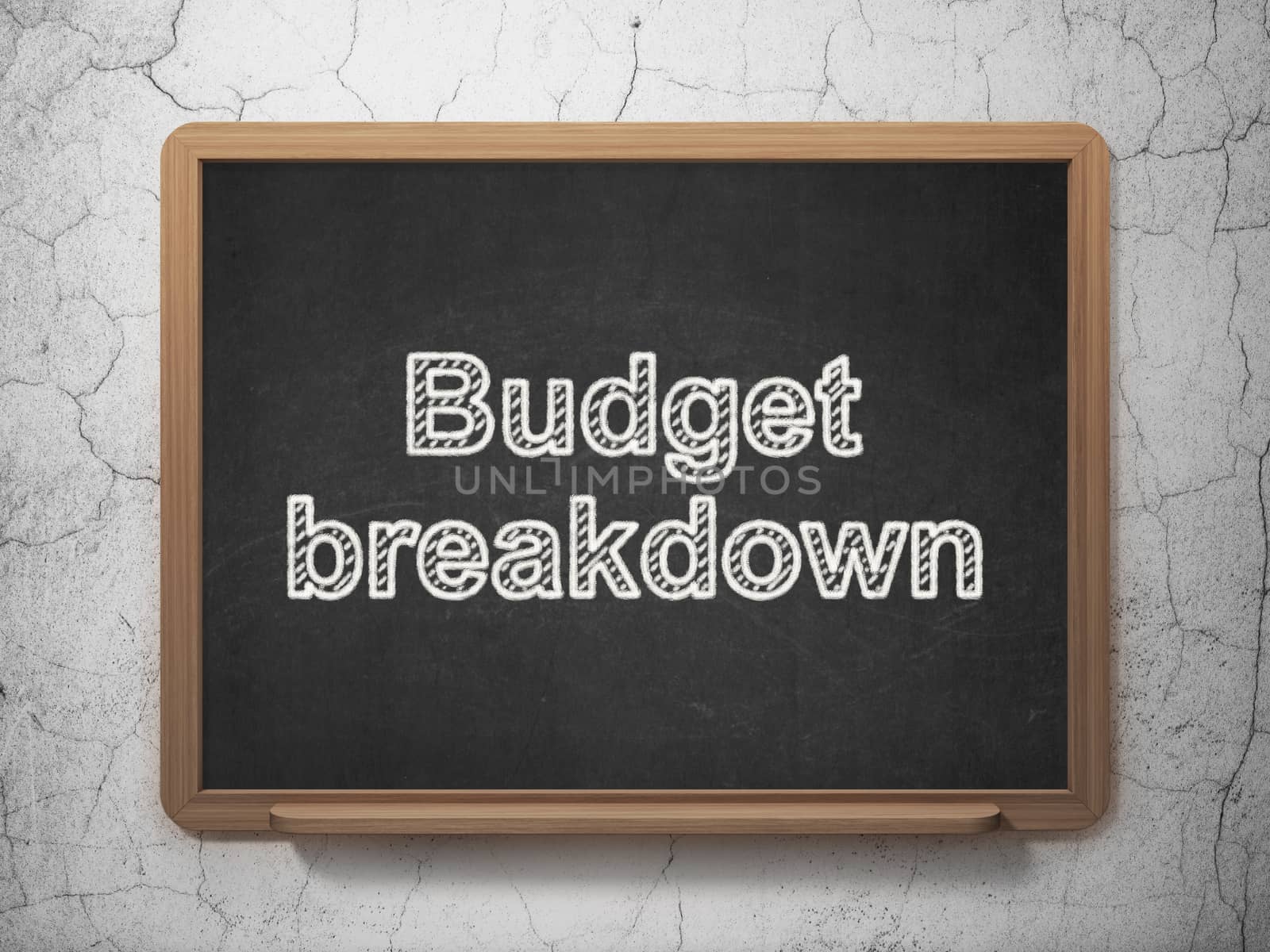 Business concept: text Budget Breakdown on Black chalkboard on grunge wall background, 3D rendering