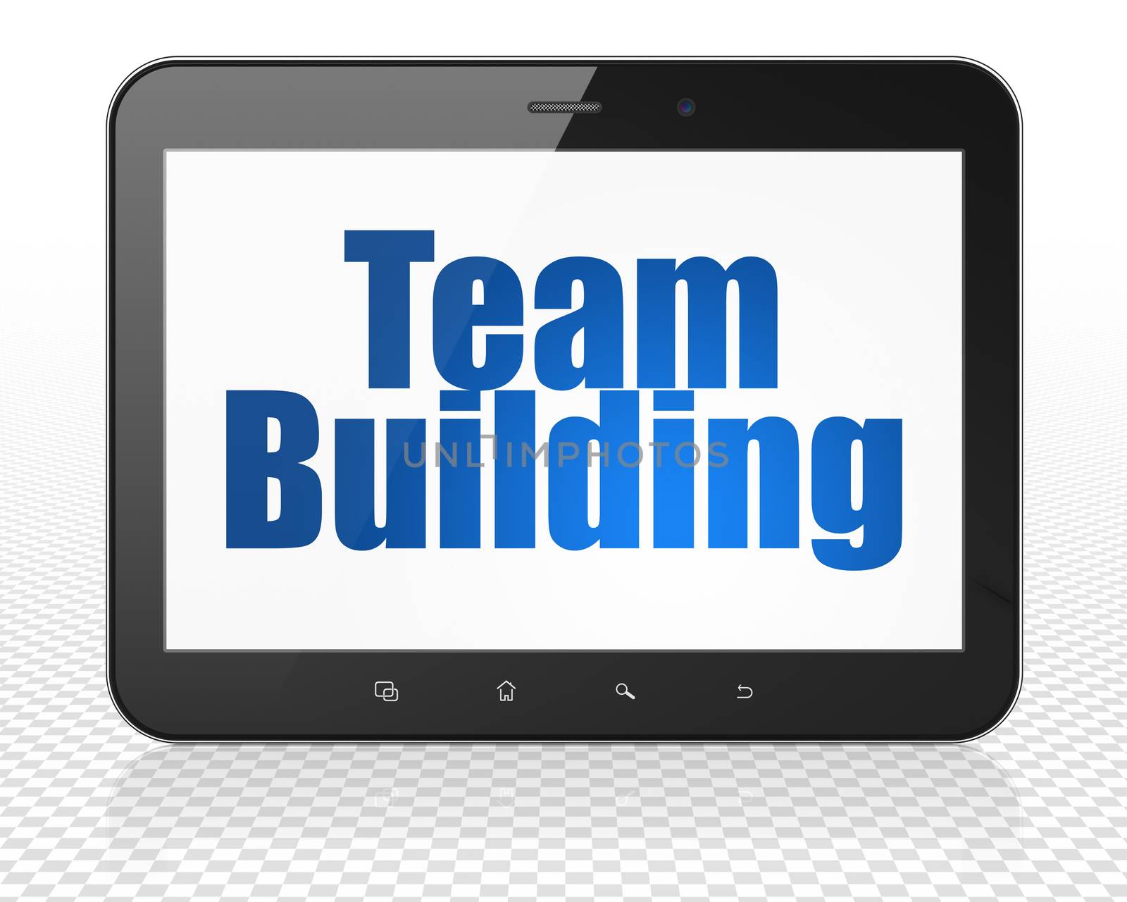 Business concept: Tablet Pc Computer with blue text Team Building on display, 3D rendering