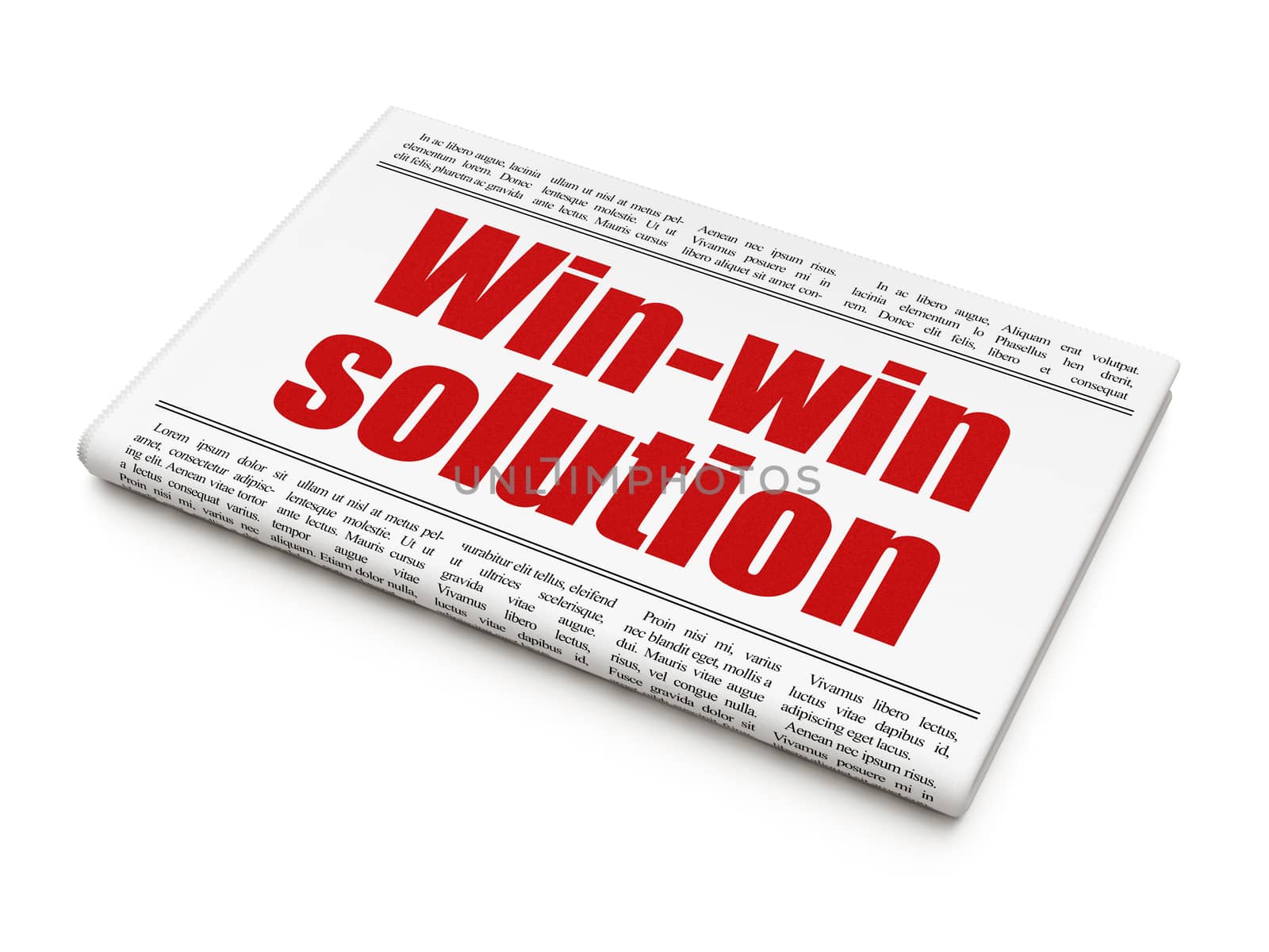 Finance concept: newspaper headline Win-win Solution on White background, 3D rendering