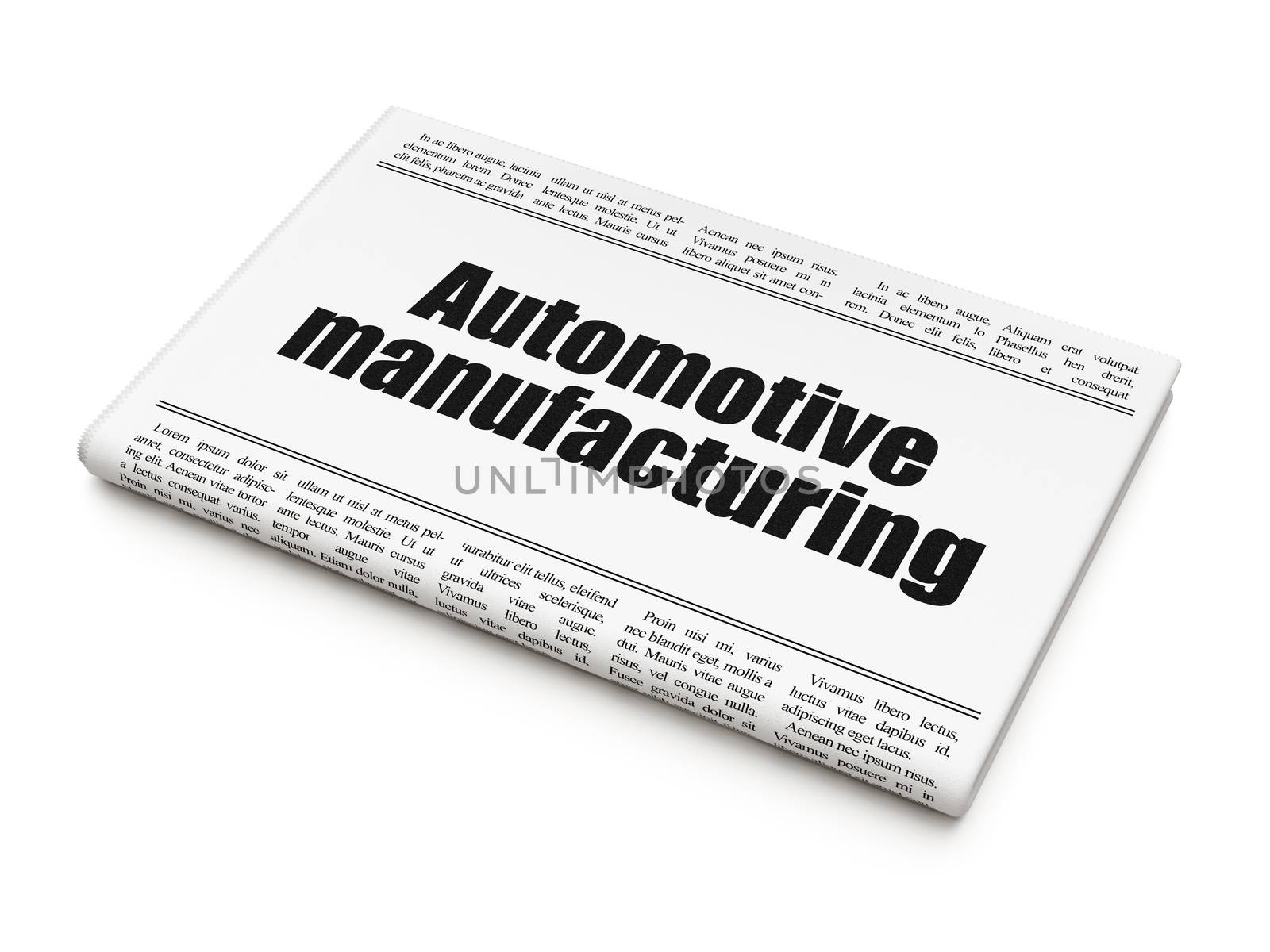 Industry concept: newspaper headline Automotive Manufacturing on White background, 3D rendering