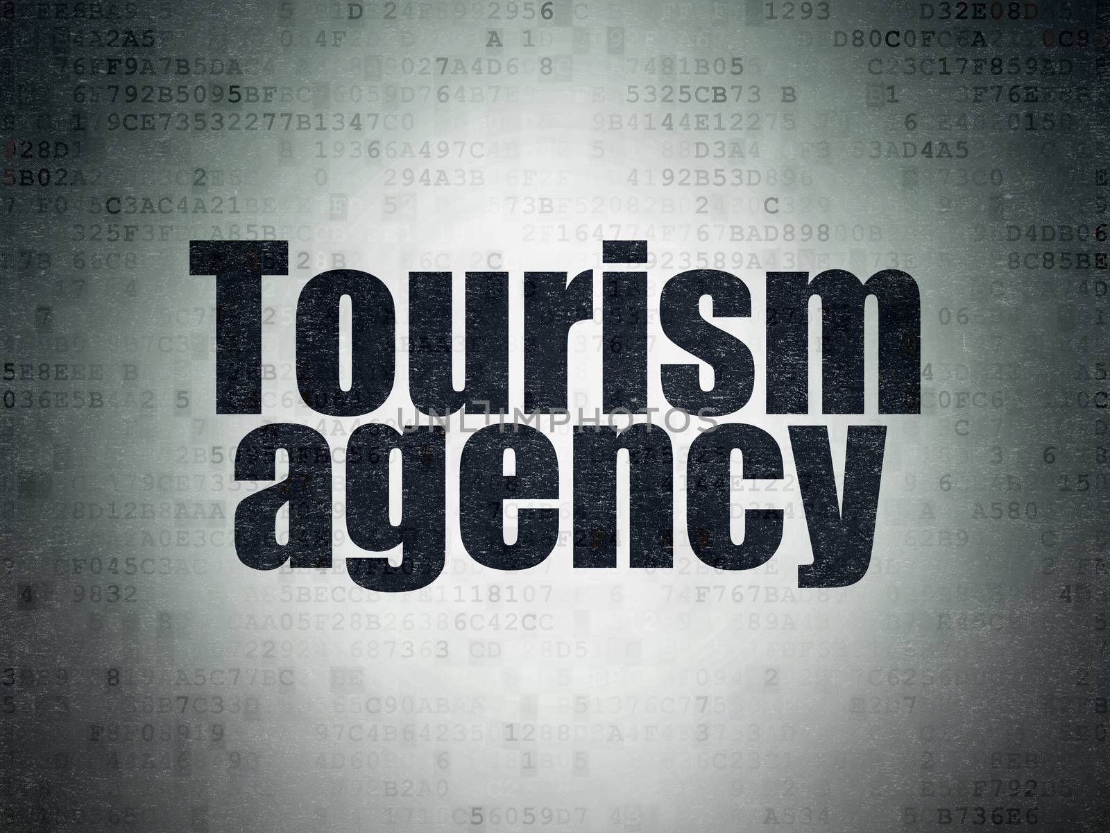 Tourism concept: Painted black word Tourism Agency on Digital Data Paper background