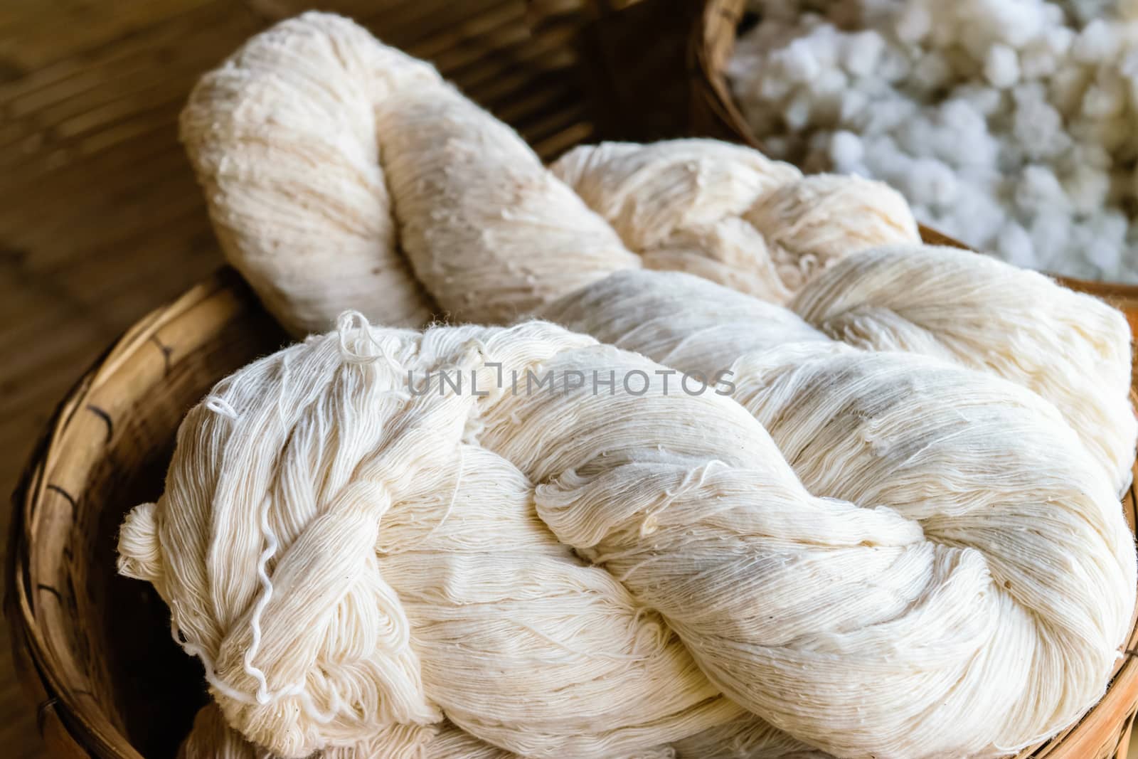 raw thai cotton thread before weaving