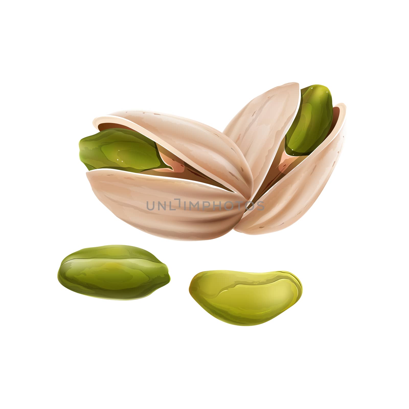 Pistachio nuts on white background by ConceptCafe