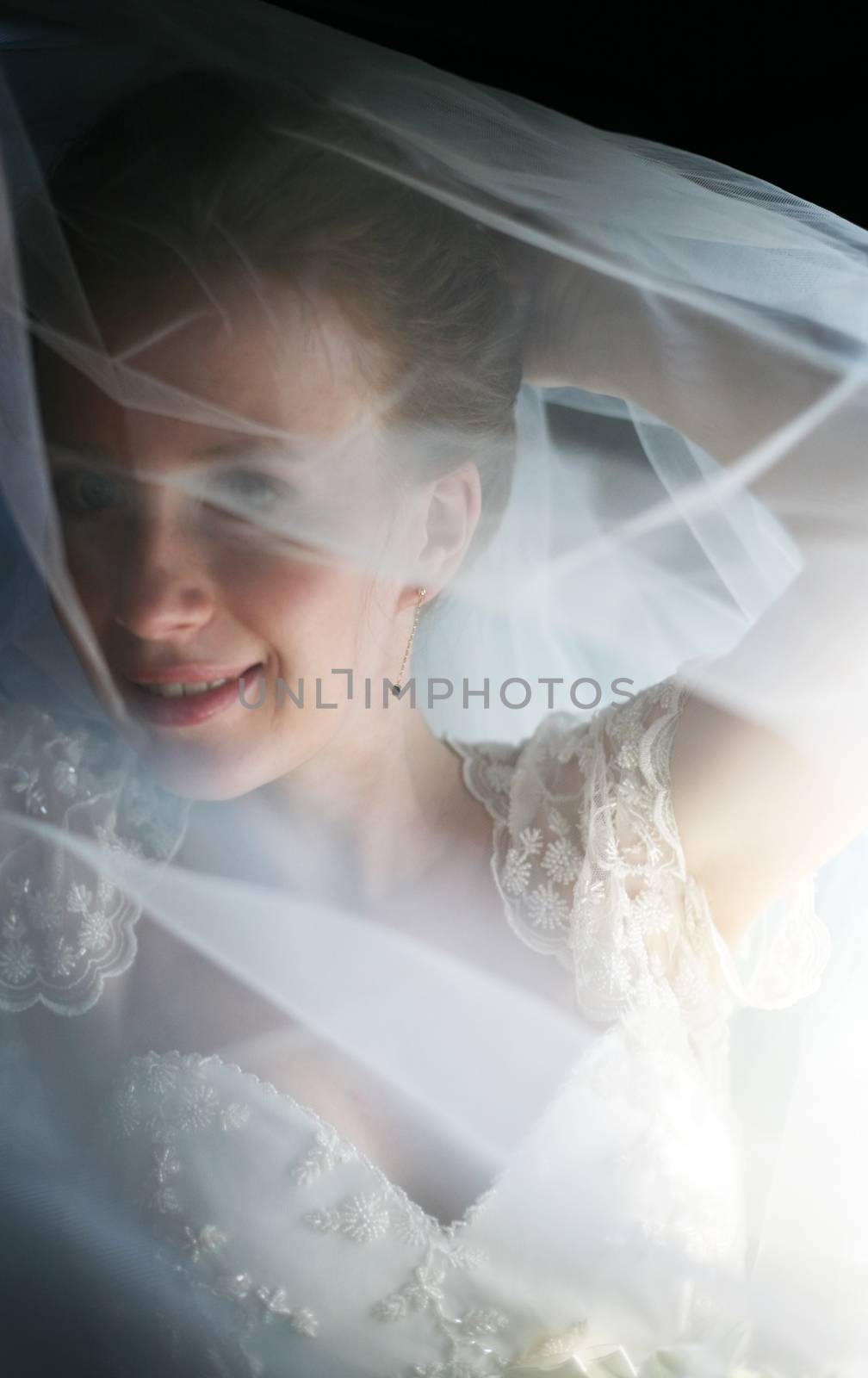 The beautiful bride is closed by a veil