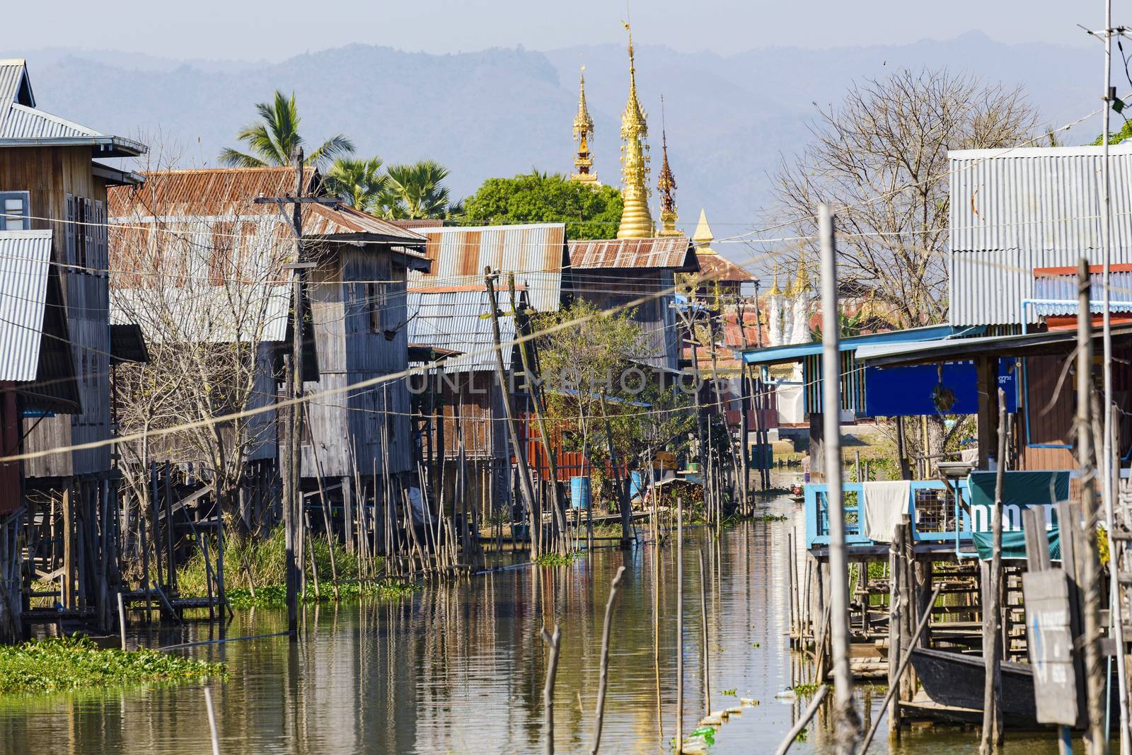 Traditional wooden stilt houses at the Inle lake, Shan state, Myanmar (Burma).