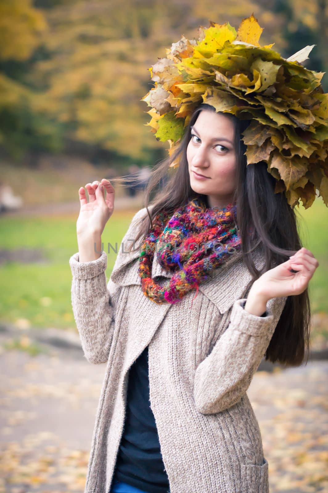 girl with wreath of leaves by okskukuruza