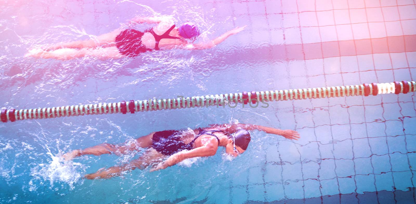 Female swimmers racing in the swimming pool at the leisure center