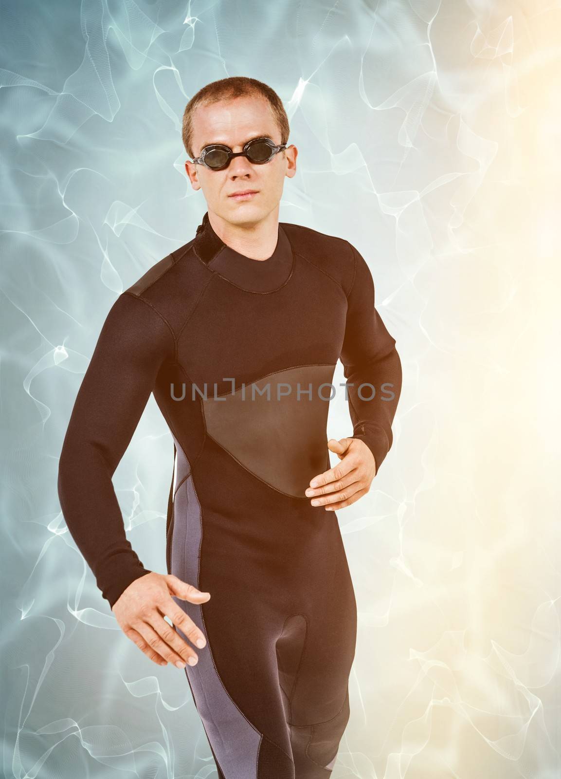 Composite image of swimmer in wetsuit and swimming goggles by Wavebreakmedia