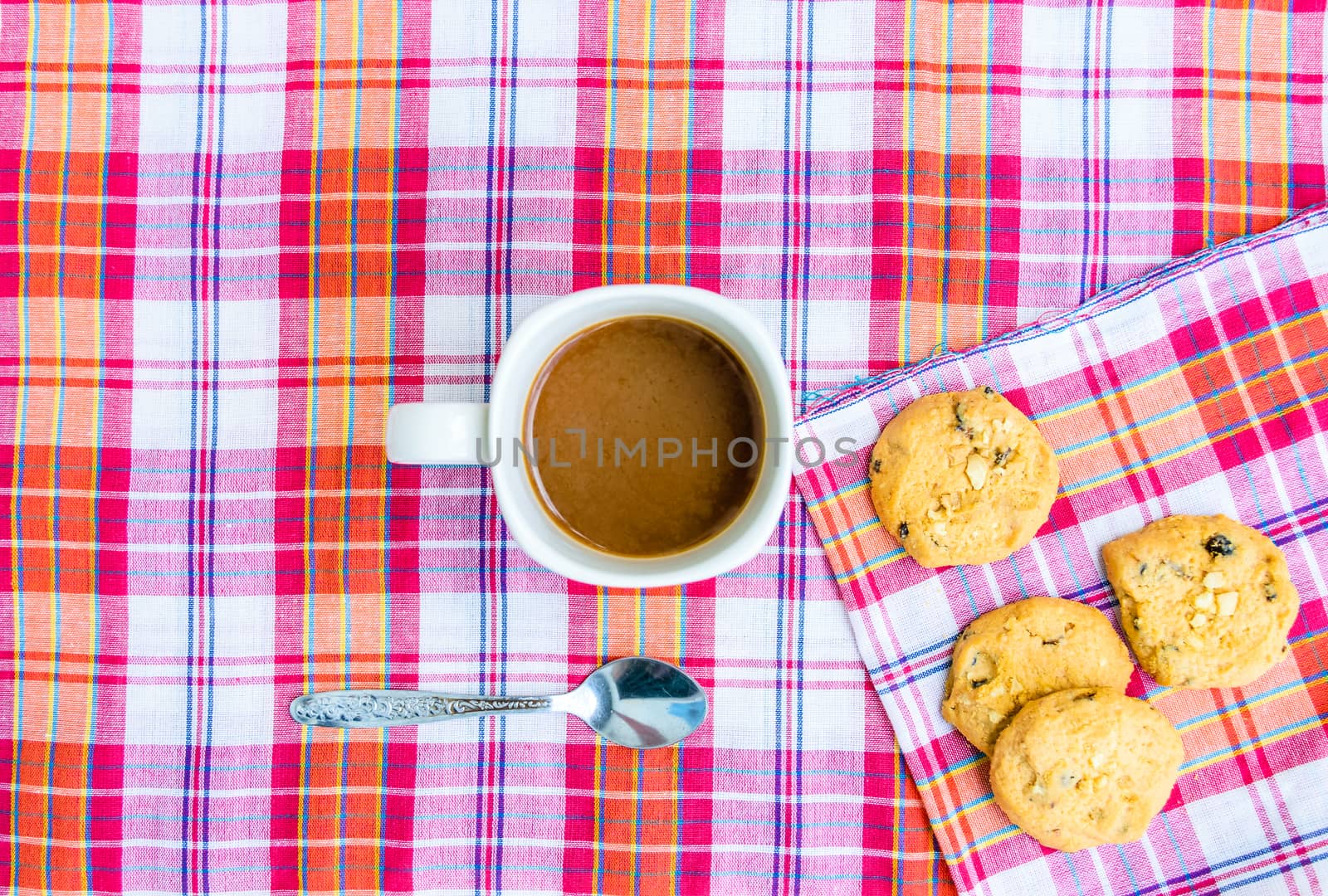 coffee and cookies on loincloth cotton