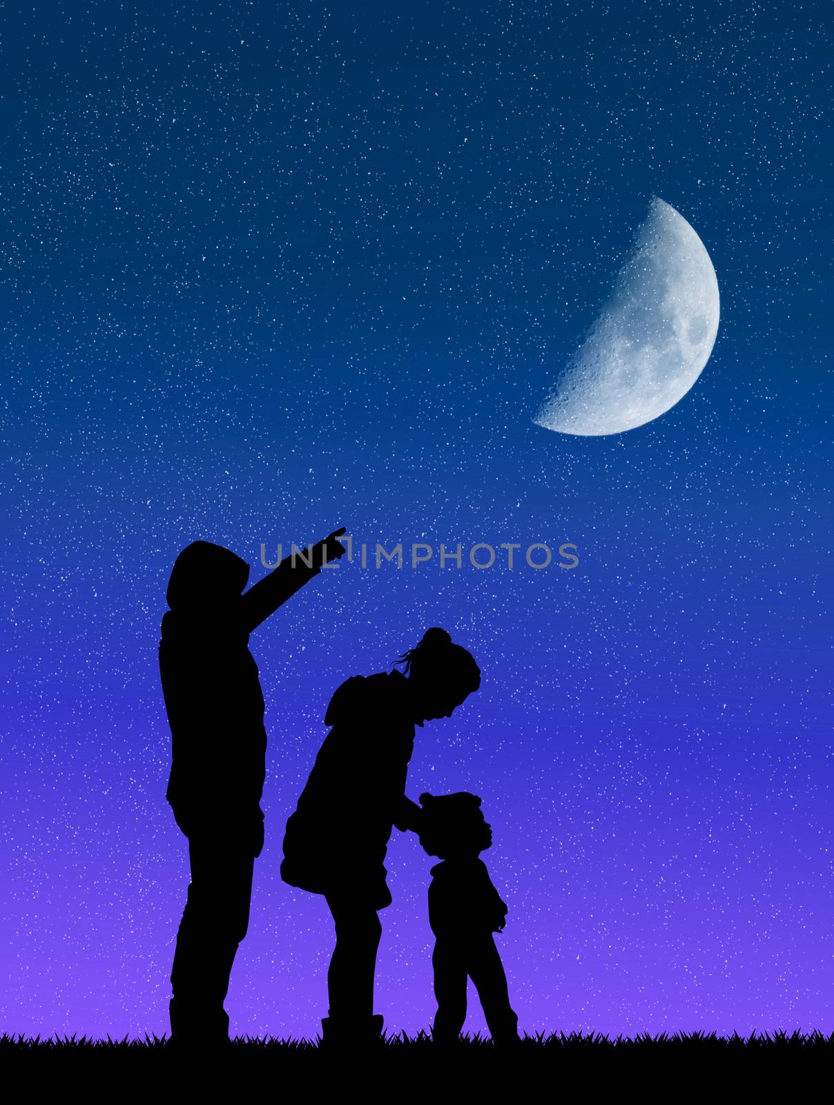 illustration of people look the moon