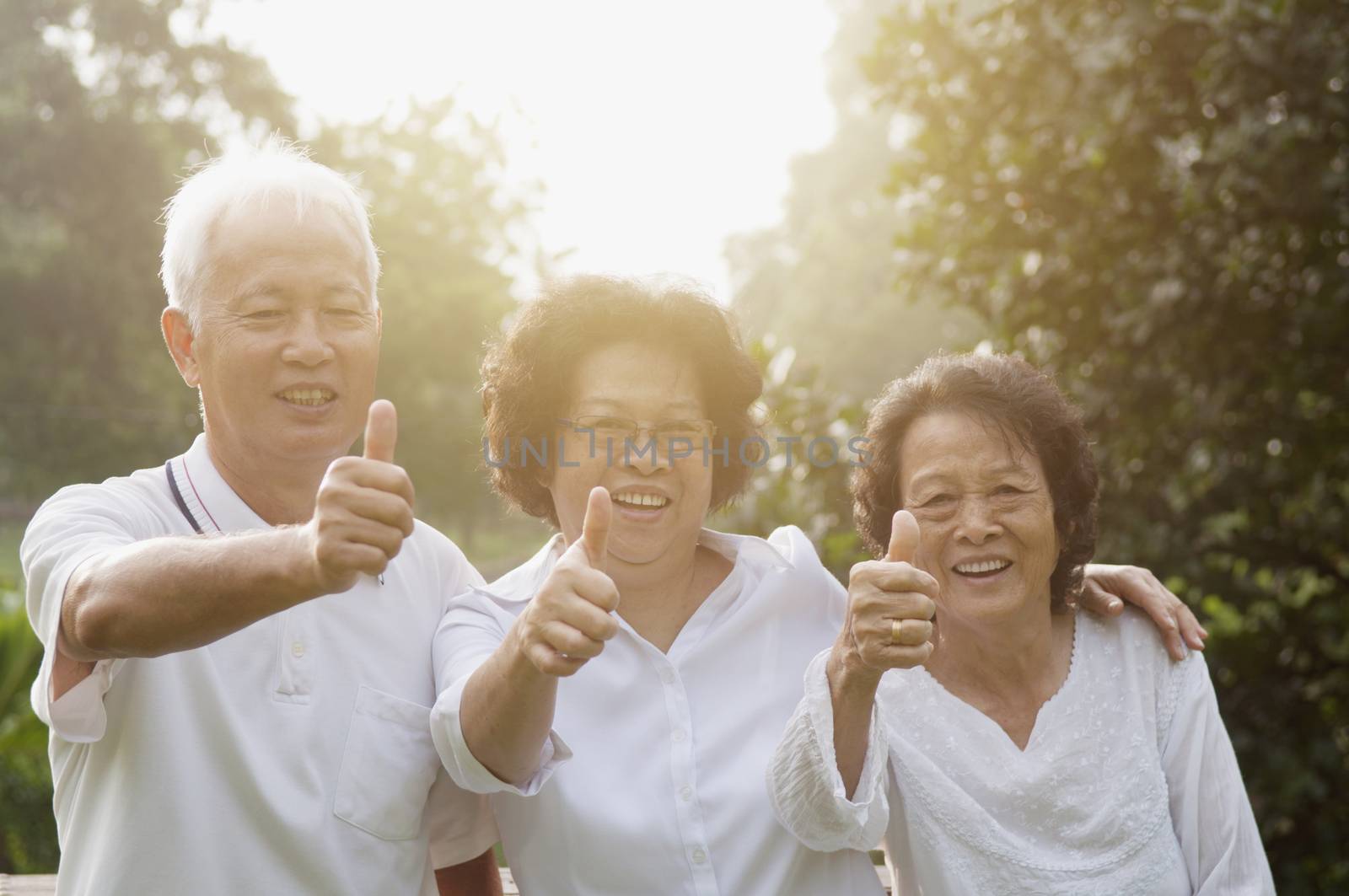 Group of Asian seniors giving thumbs up by szefei