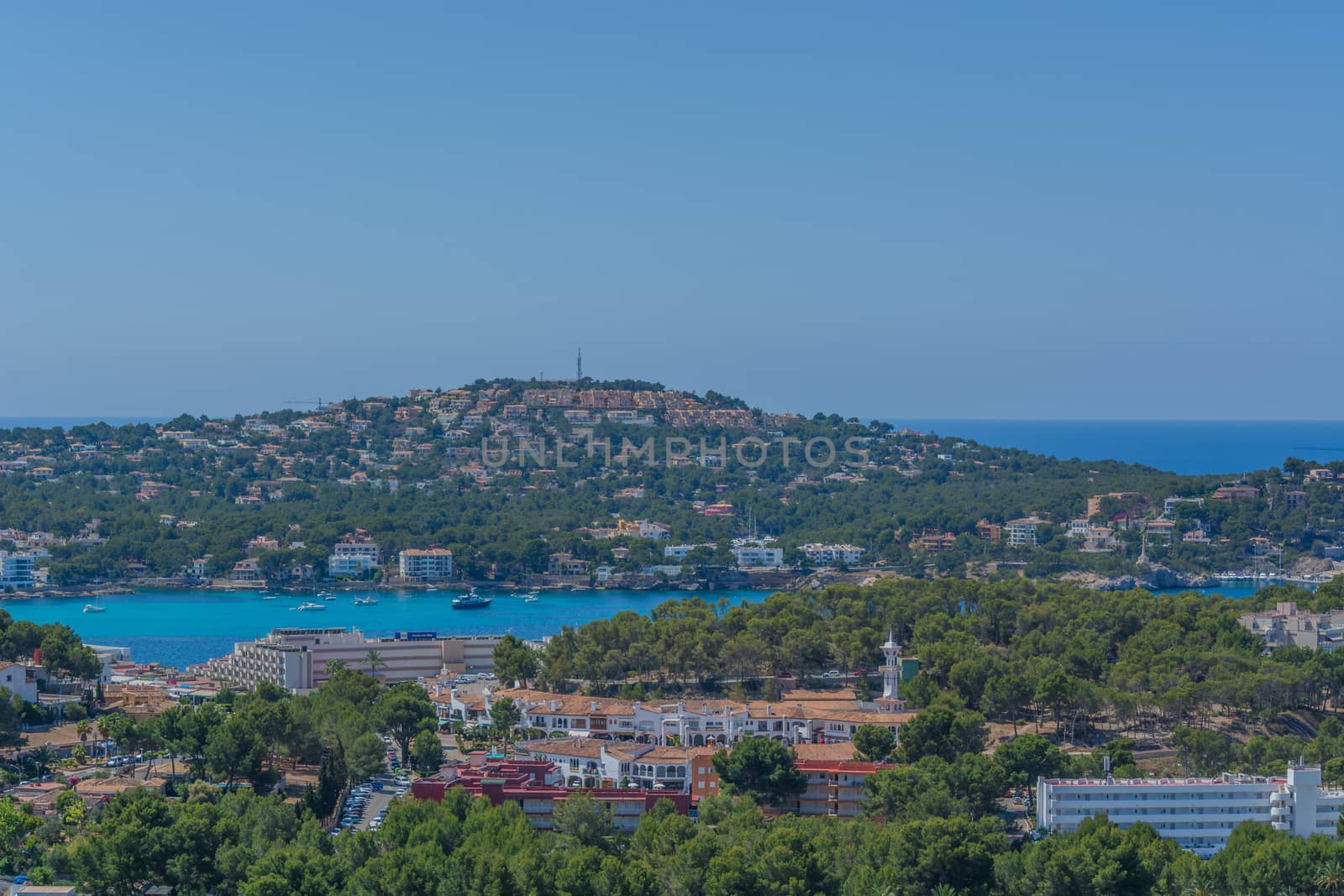 Panorama of the bay Paguera photographed from the mountain in Costa de la Calma.