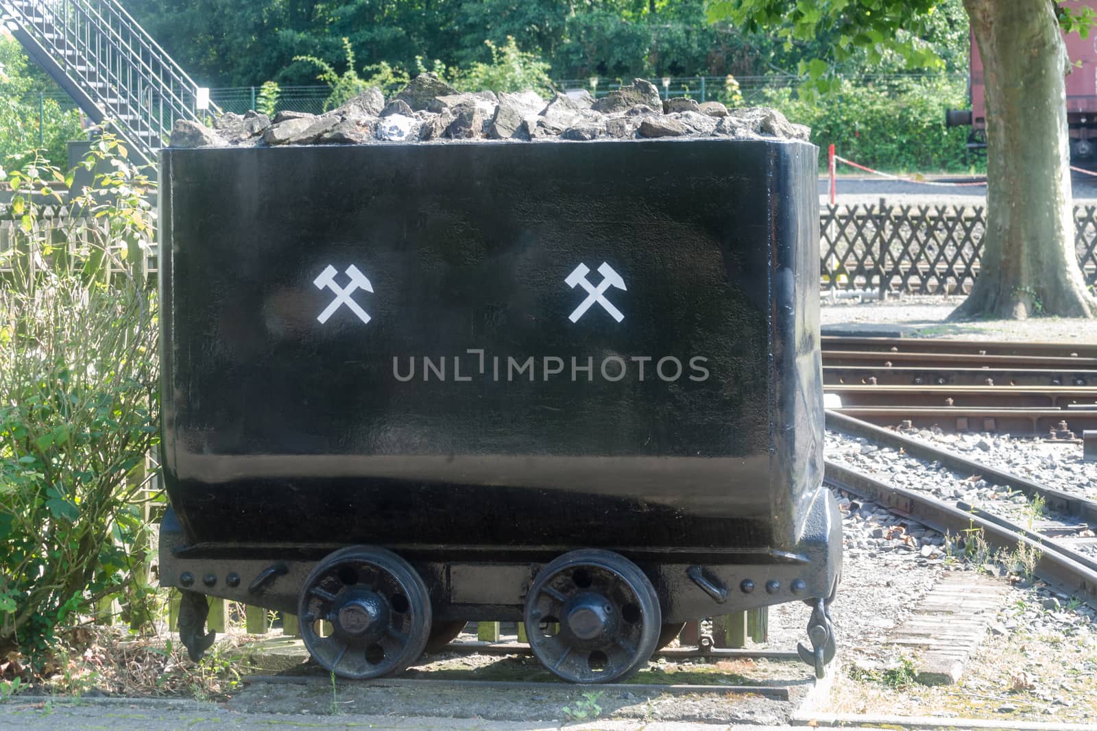 Old mining trolley or tipper known as Grubenhunt, used for the transport of bulk material in mining works.