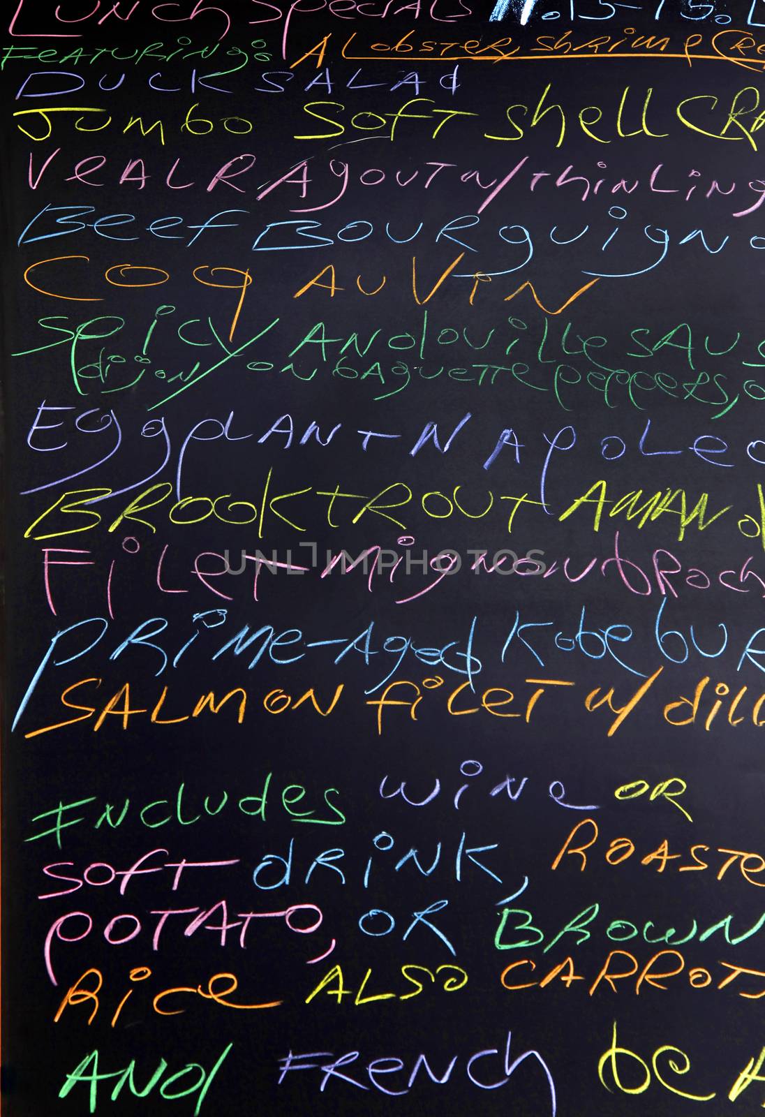 Menu written with chalk on a blackboard