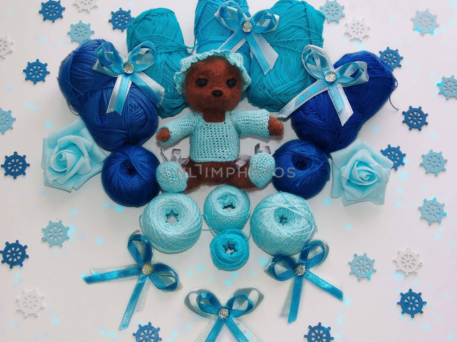 teddy bear handmade. blue yarn by elena_vz