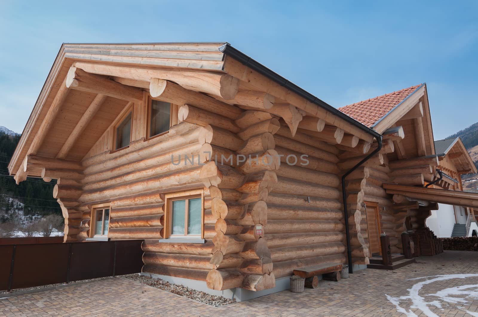 exterior of a wooden house, made of logs