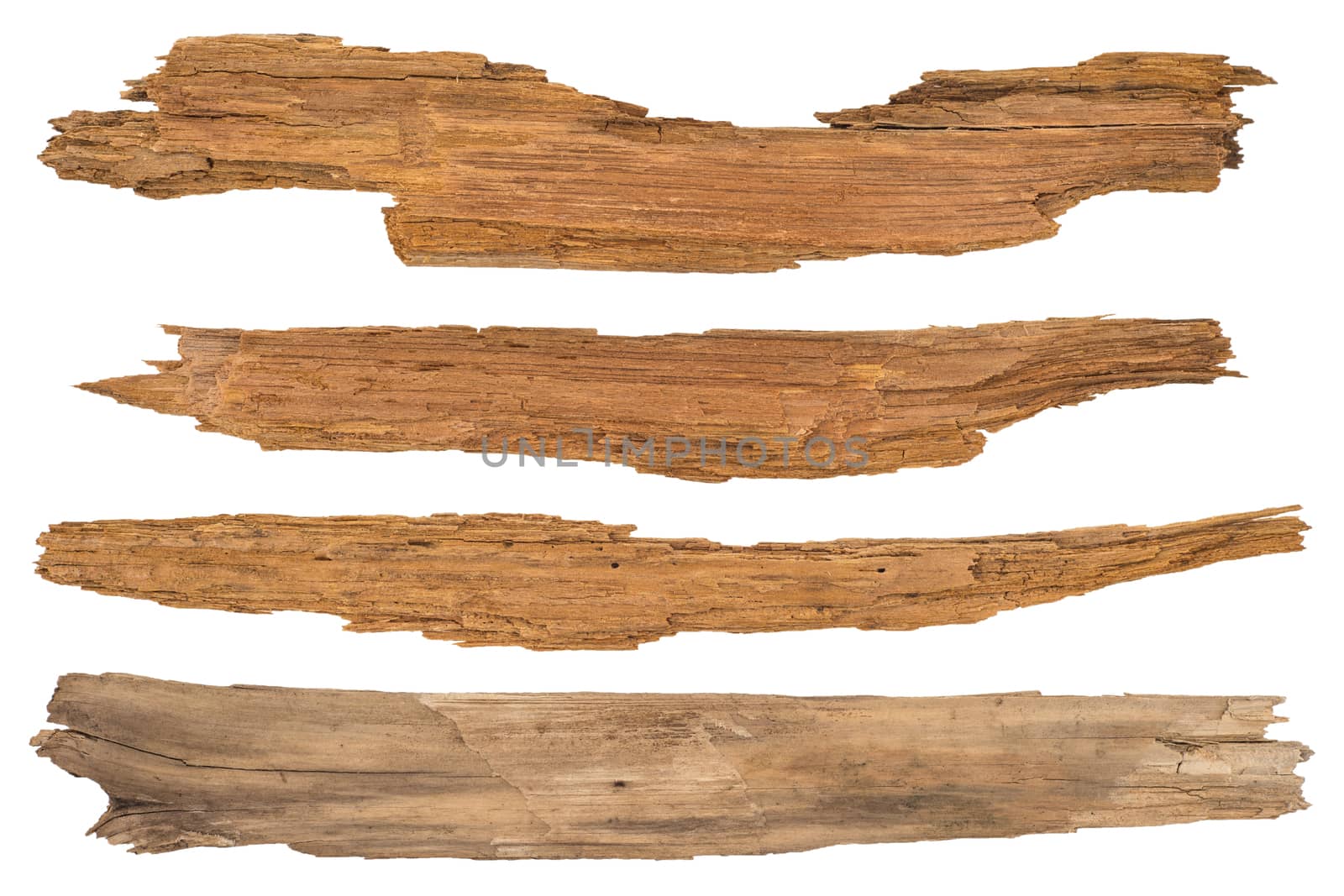Old planks isolated on white. Top view.