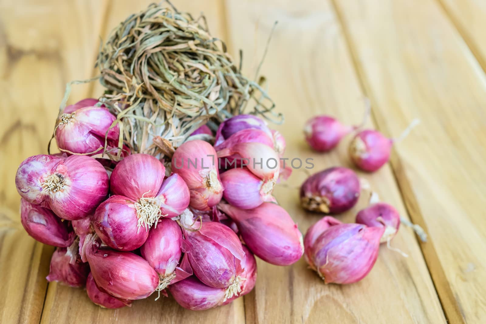 Shallot on wooden table