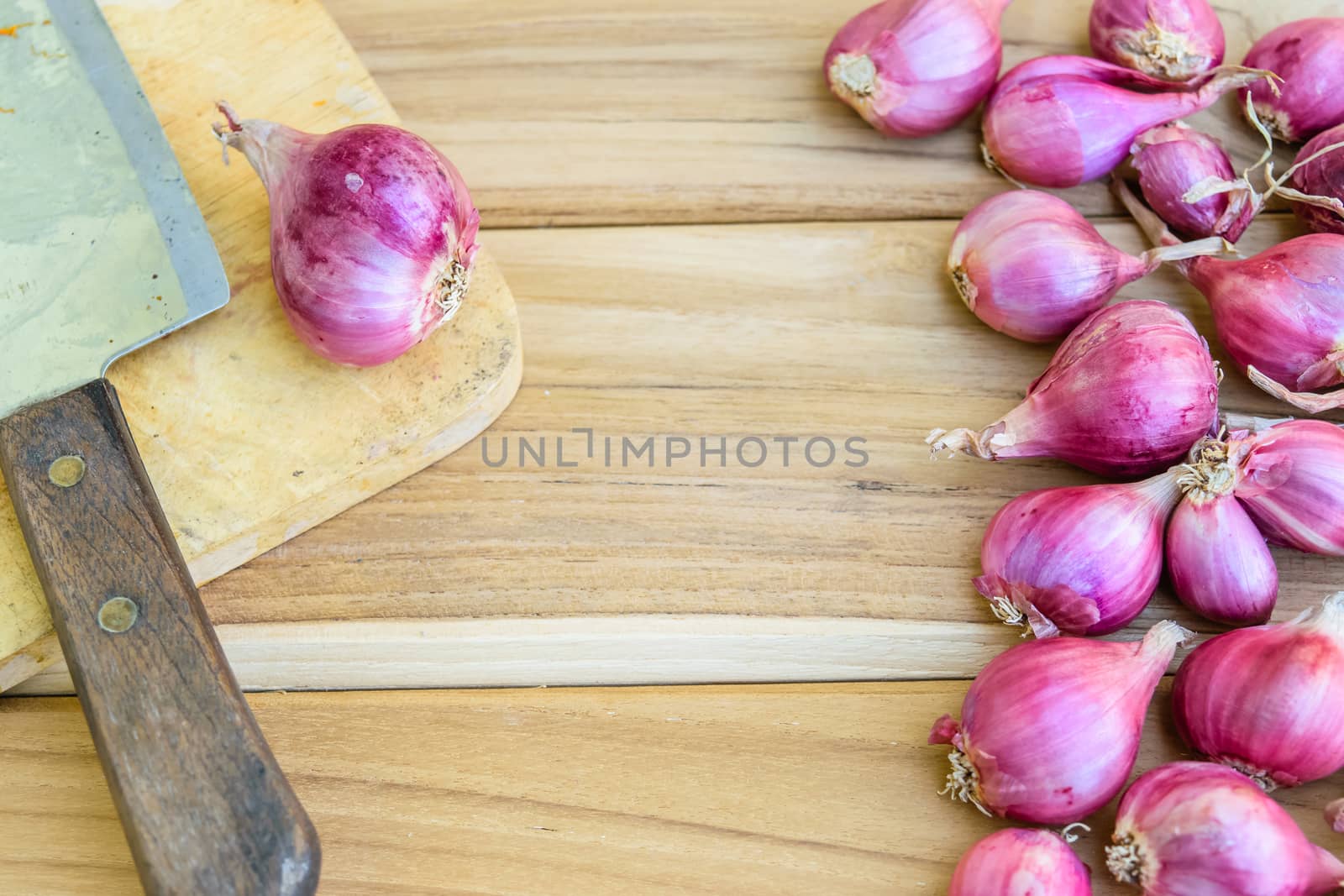 Shallot on the wooden board