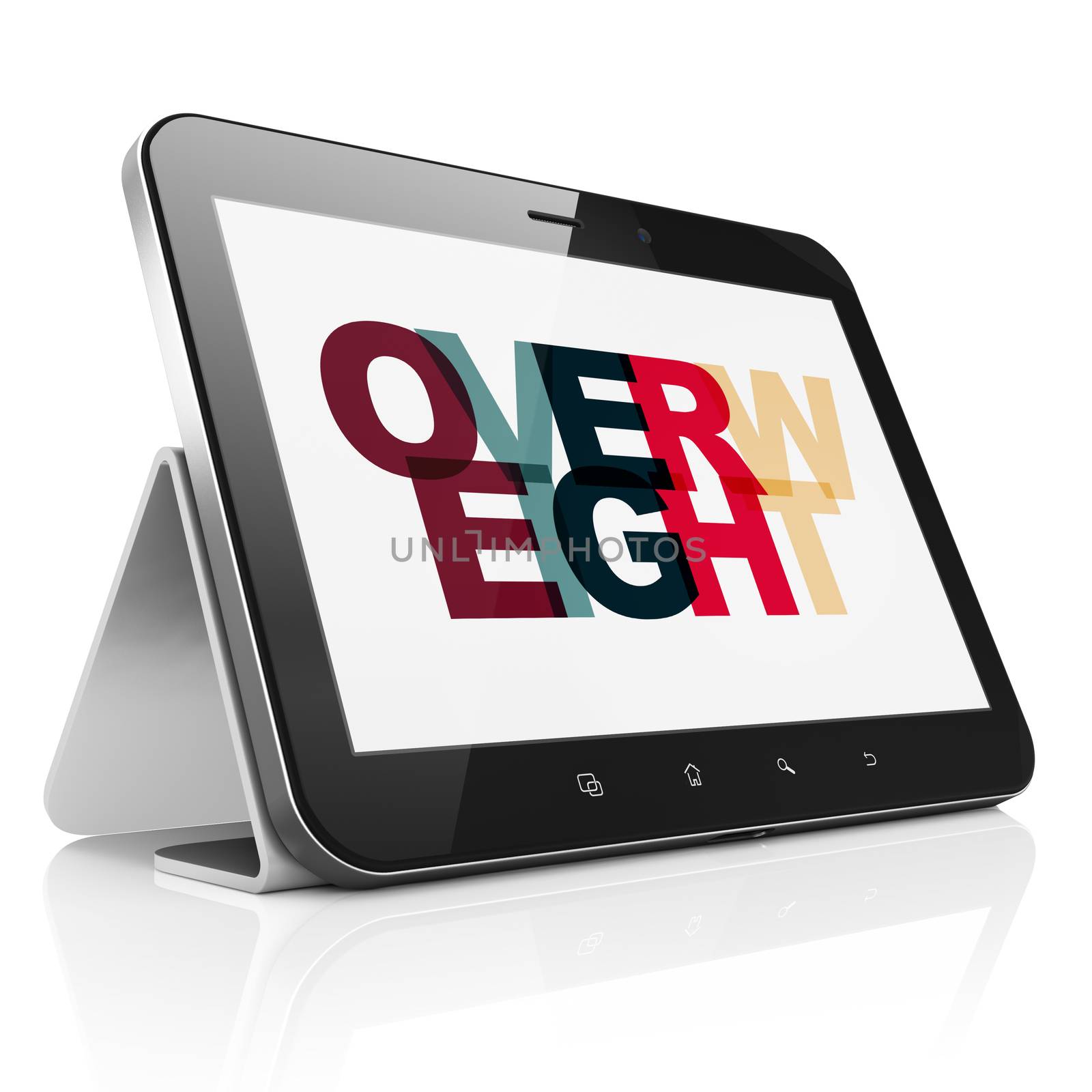 Health concept: Tablet Computer with Painted multicolor text Overweight on display, 3D rendering