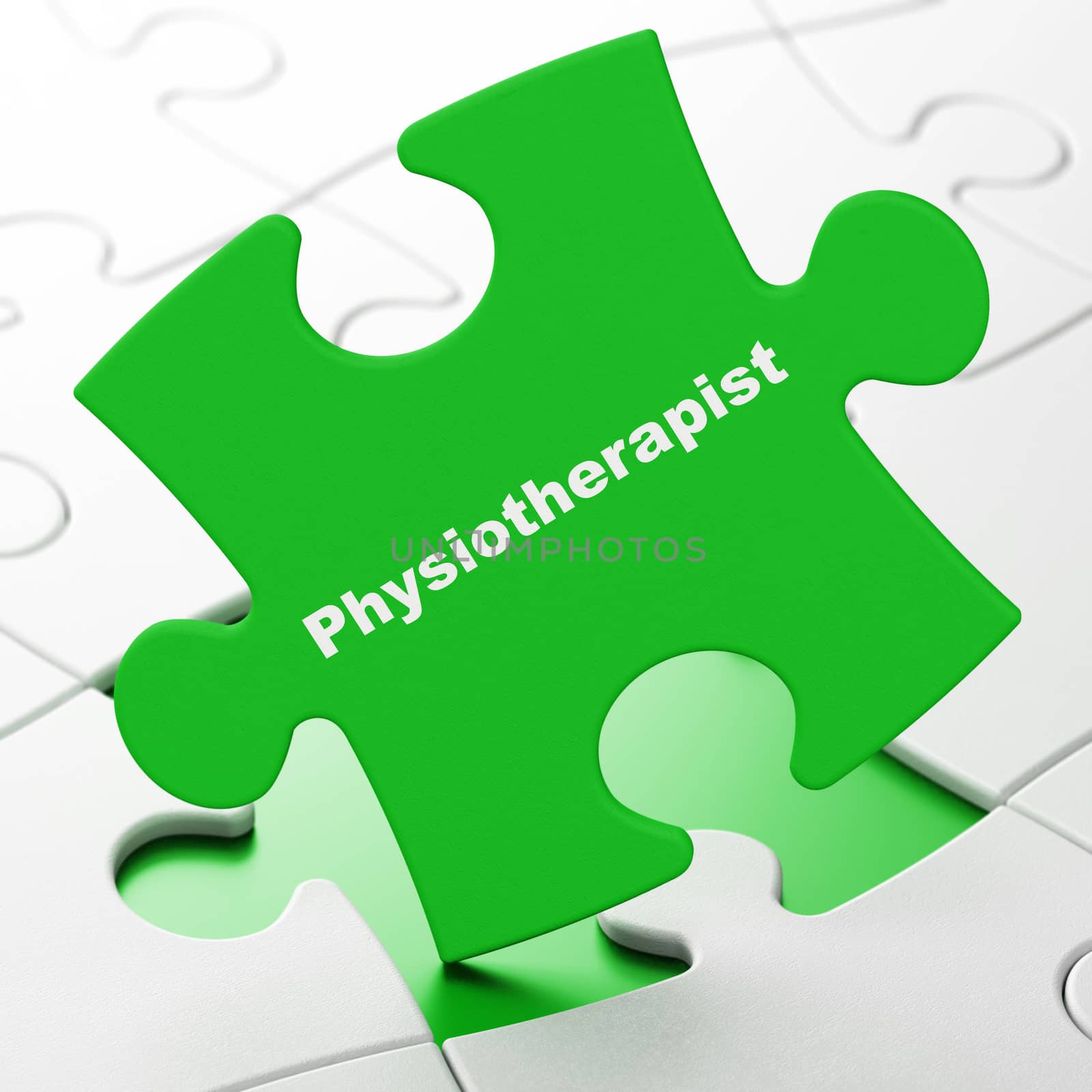 Medicine concept: Physiotherapist on Green puzzle pieces background, 3D rendering