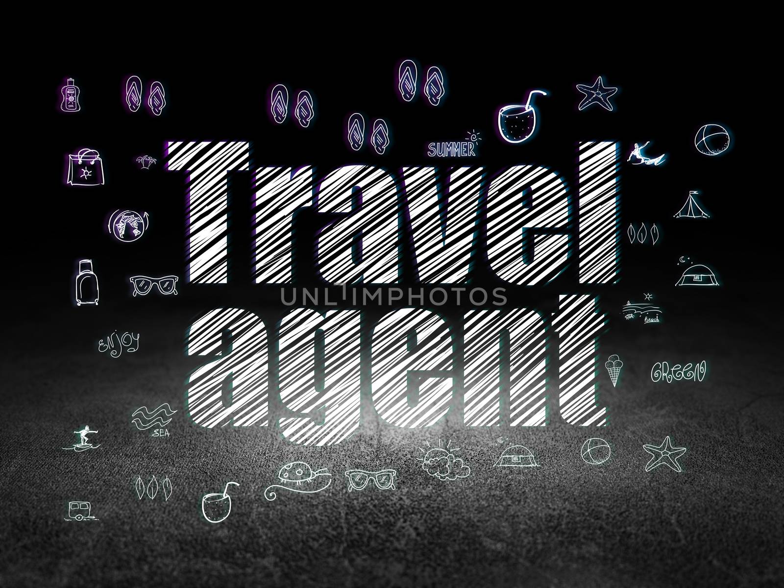 Travel concept: Travel Agent in grunge dark room by maxkabakov