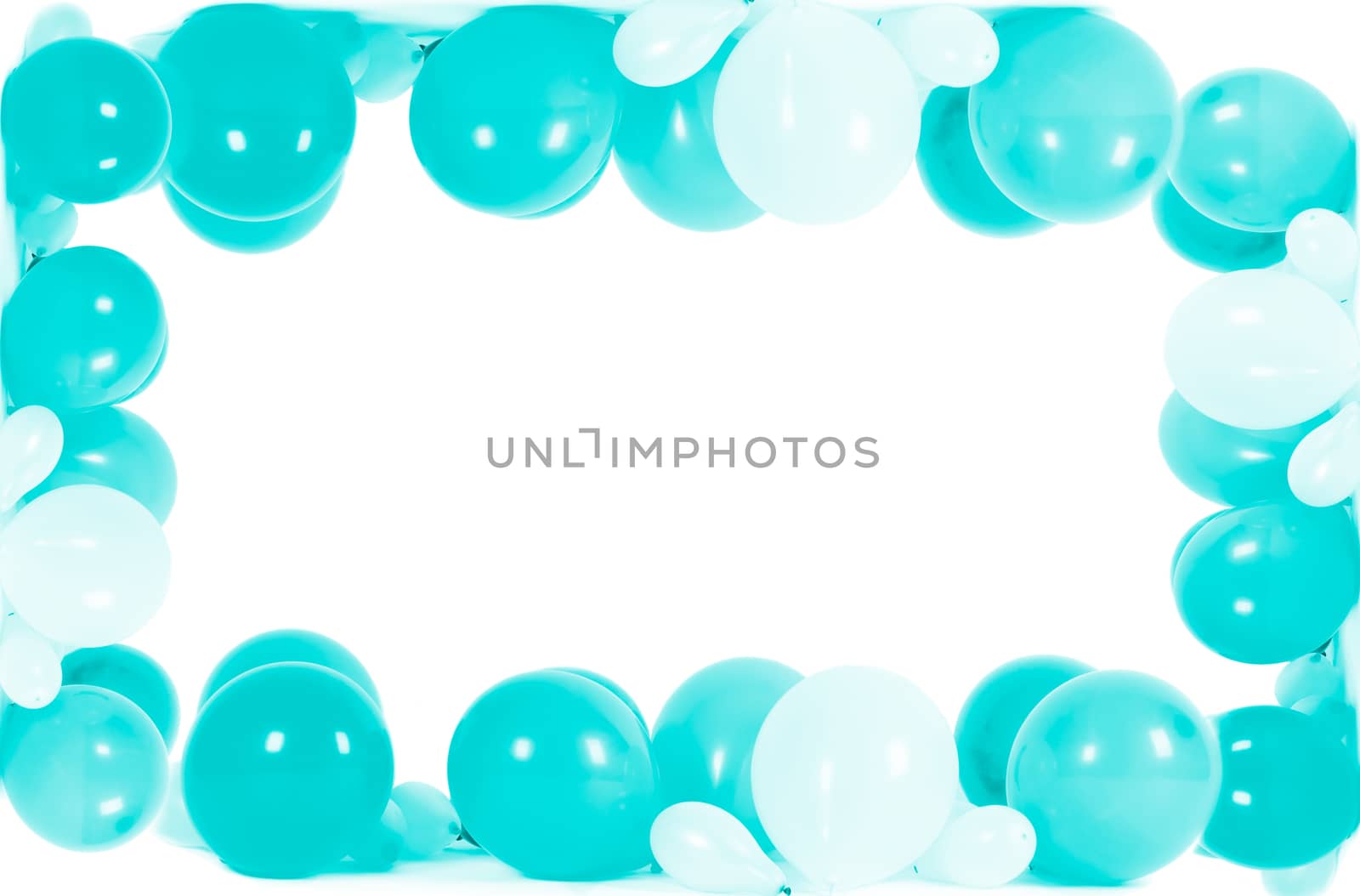 Colourful balloons in shape of frame isolated on white with copy space